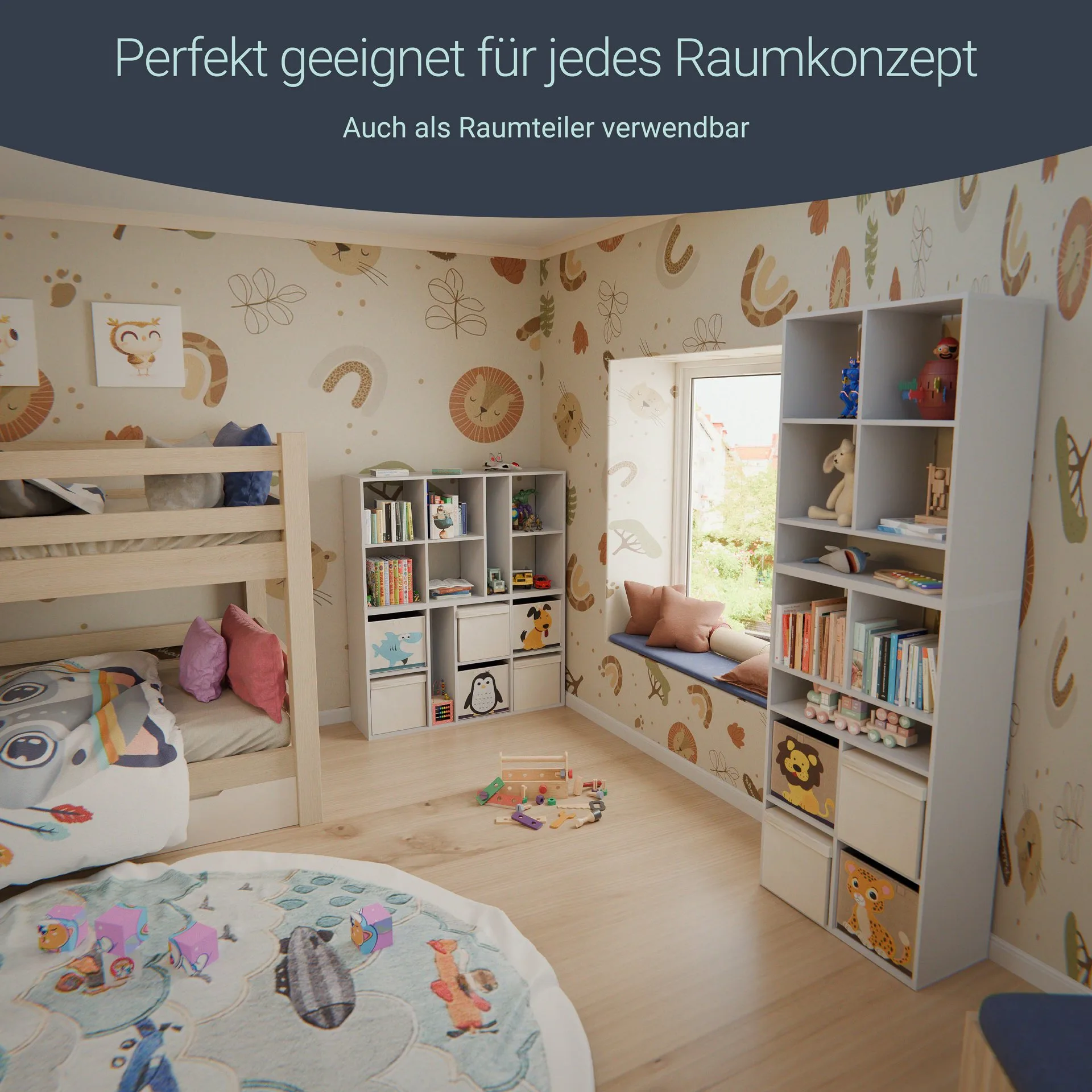 BADEDU WARD Regal 72 cm breit, Weiß, 7 Fächer