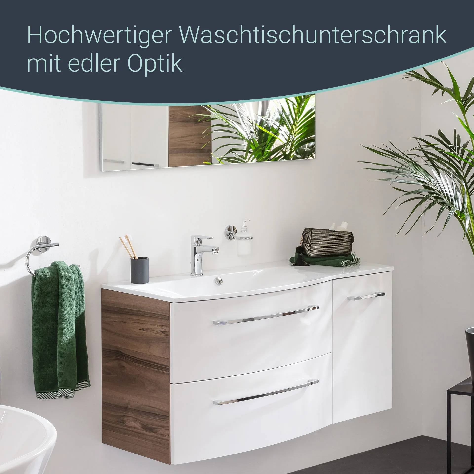 FACKELMANN VERONA Waschbeckenunterschrank 79,4 cm breit, Weiß/Braun Dunkel