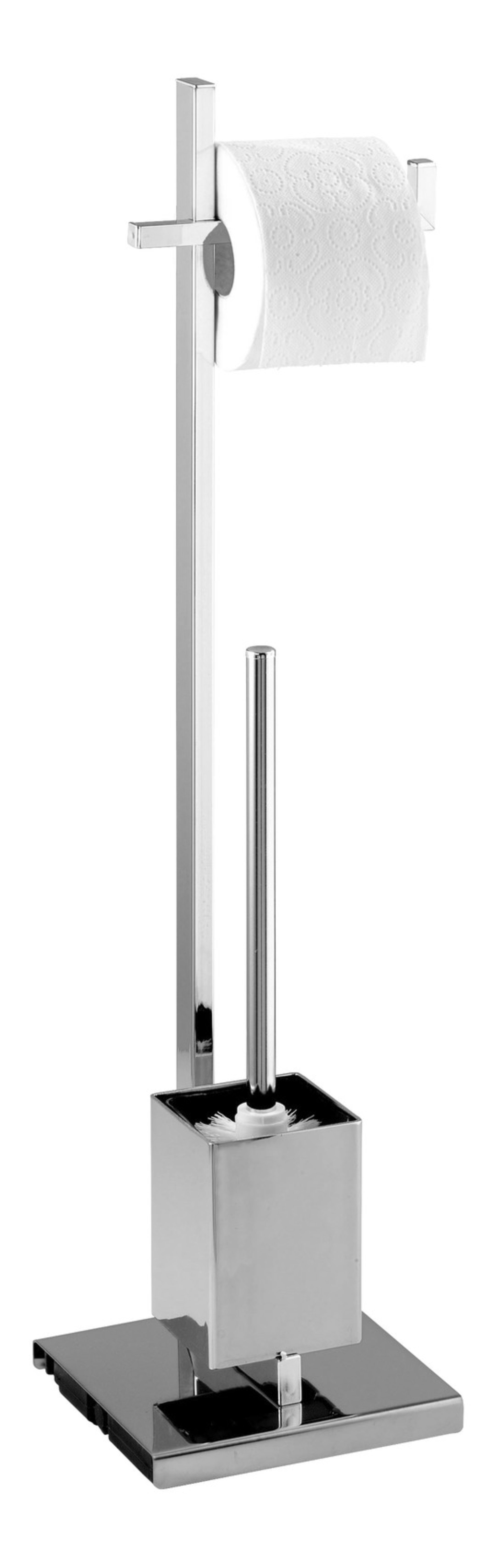 WENKO QUADRO Toilettenpapierhalter, Chrom/Schwarz, mit WC-Garnitur, stehend