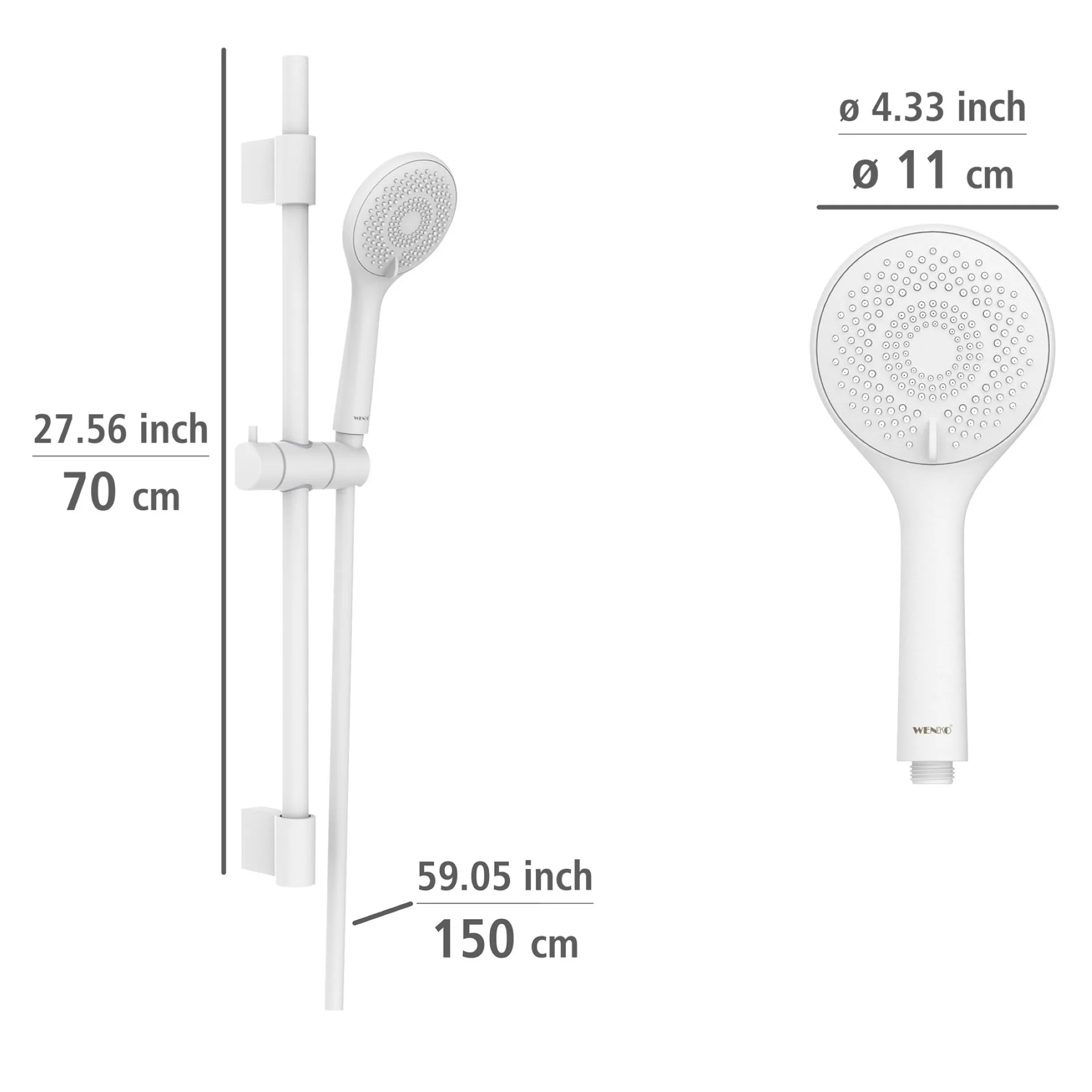 WENKO Stangenbrause Set 70 cm, Weiß, mit Wassersparsystem, 3 verschiedene Wasserstrahlarten, Edelstahl