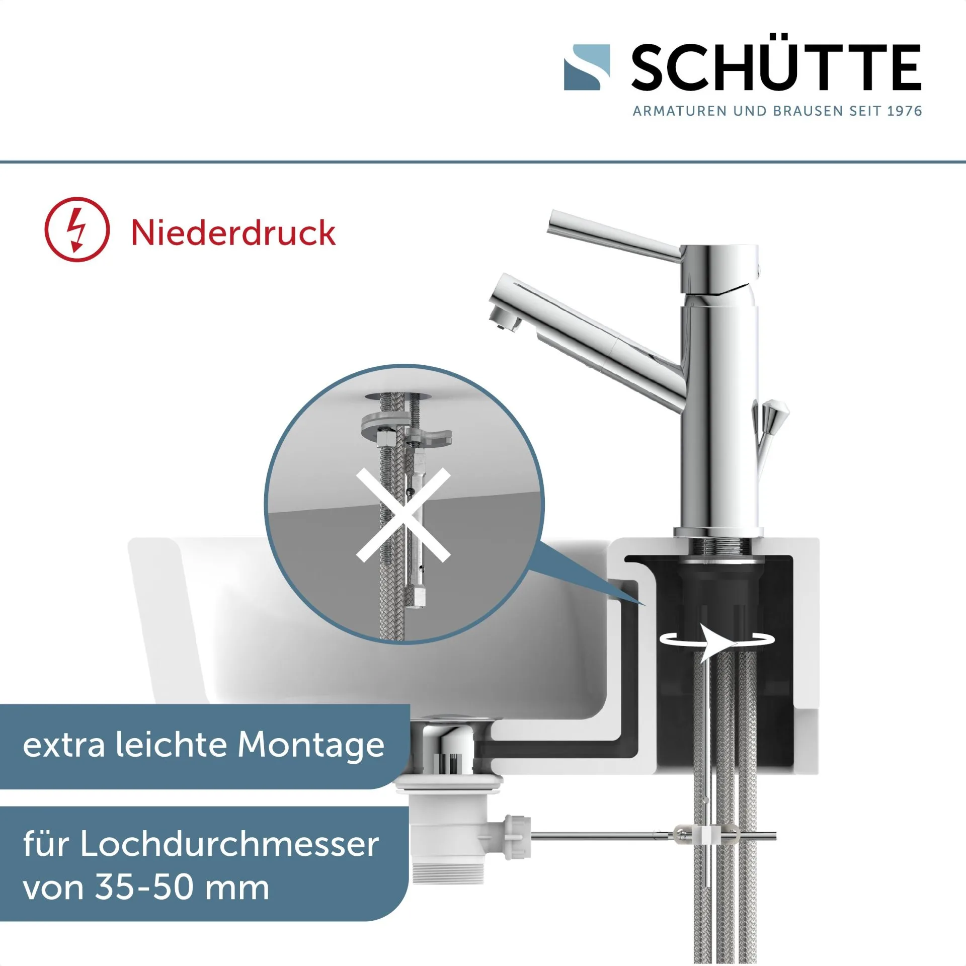 SCHÜTTE CORNWALL Waschtischarmatur, Chrom, Niederdruck