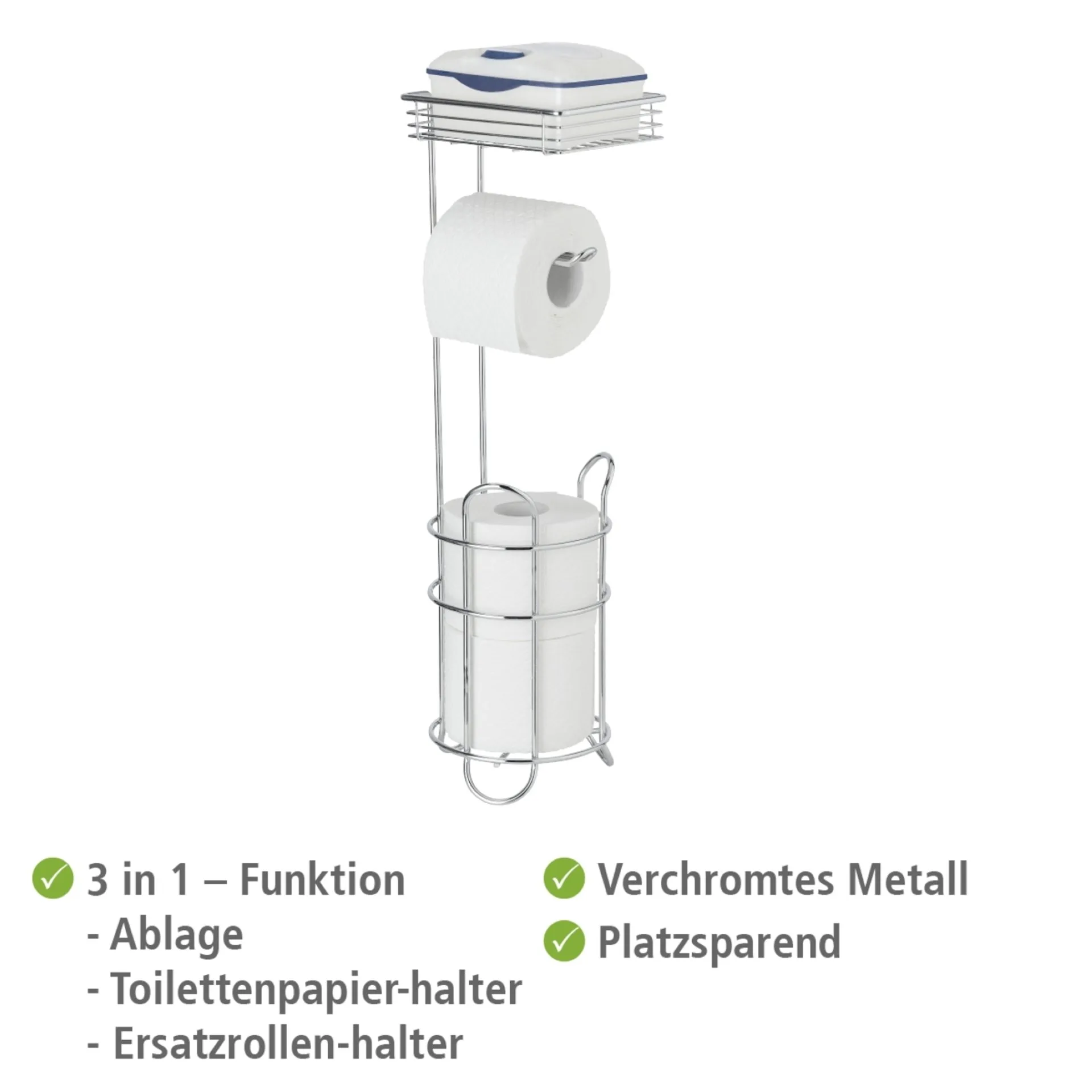 WENKO Toilettenpapierhalter, Chrom, mit Bevorrater und Ablage