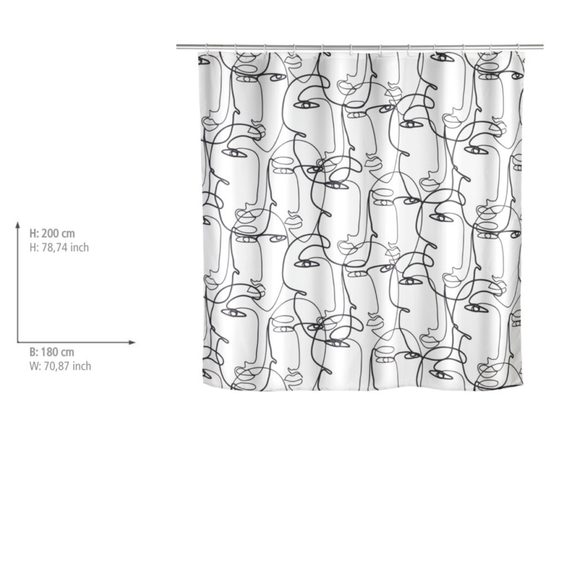 WENKO FACES Duschvohang 180 x 200 cm, Weiß/Schwarz