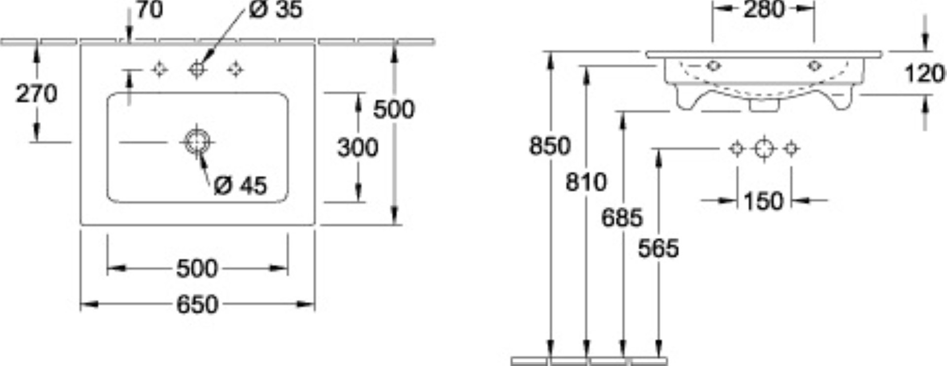 VILLEROY & BOCH VENTICELLO Waschbecken Keramik 65 cm breit, Weiß, mit Überlauf, CeramicPlus