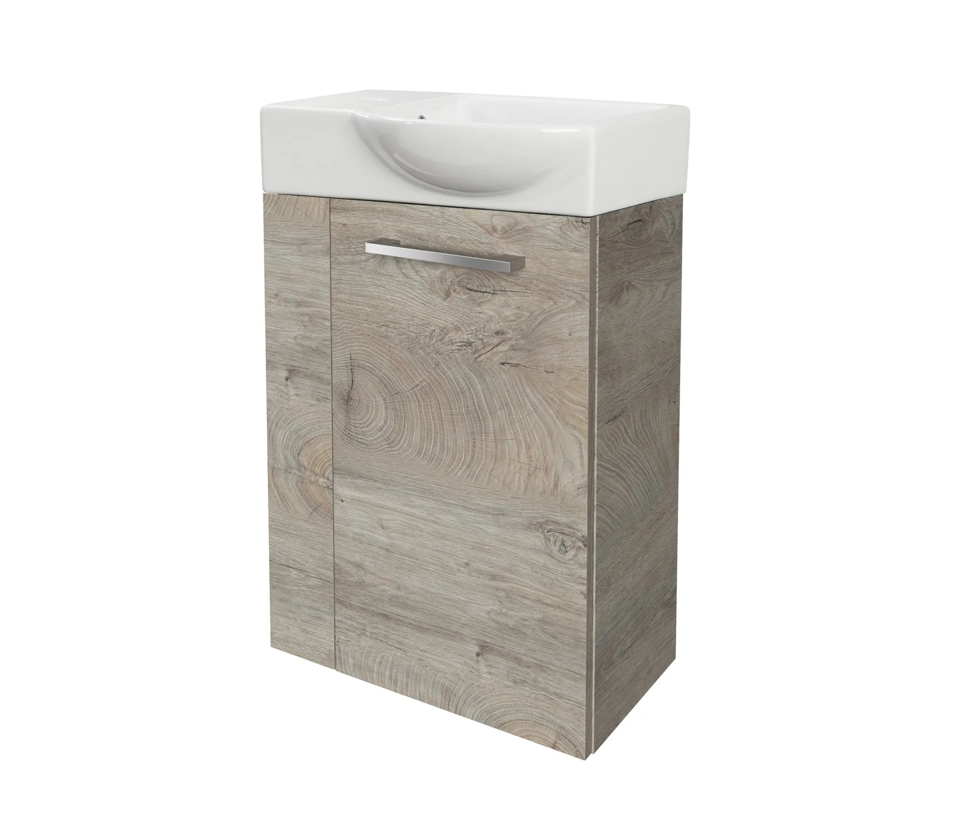 FACKELMANN SBC STANFORD Gäste WC Waschtisch Set 45 cm breit, Braun hell, Waschbecken Keramik Weiß, Türanschlag rechts