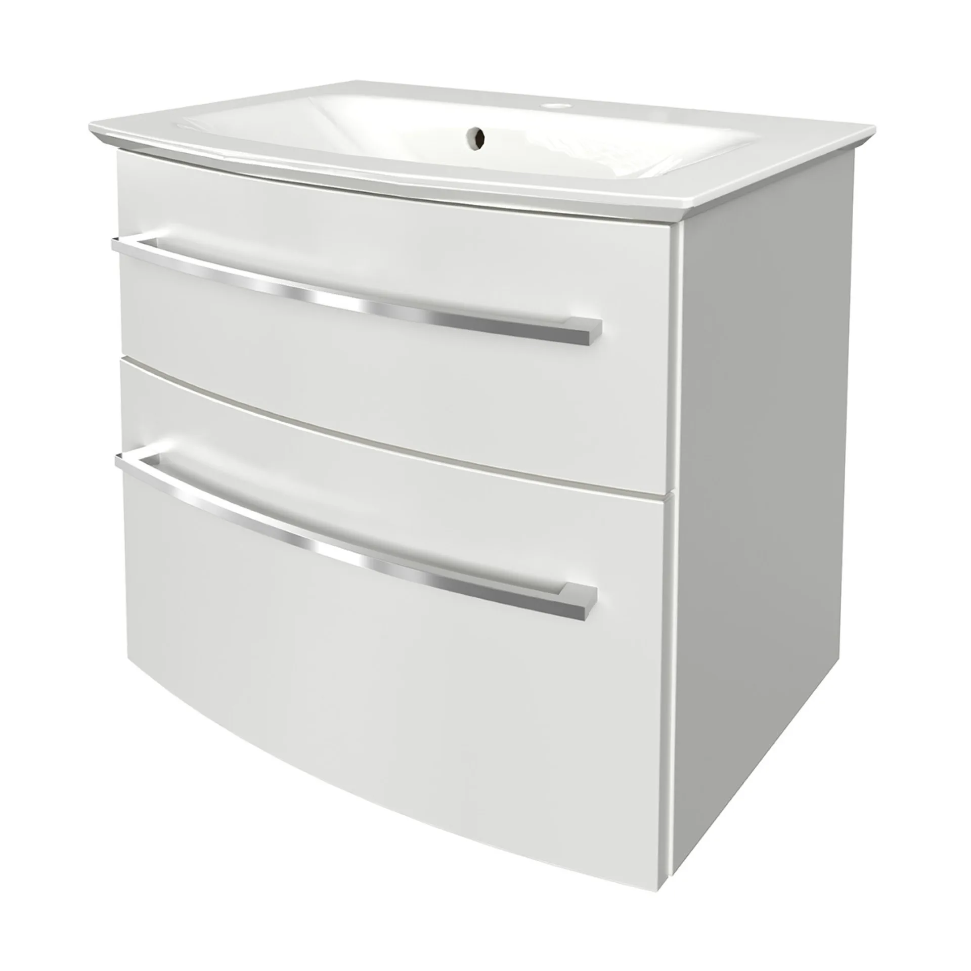 FACKELMANN B.STYLE Waschbecken mit Unterschrank 63 cm breit, Weiß, Waschbecken Gussmarmor Weiß