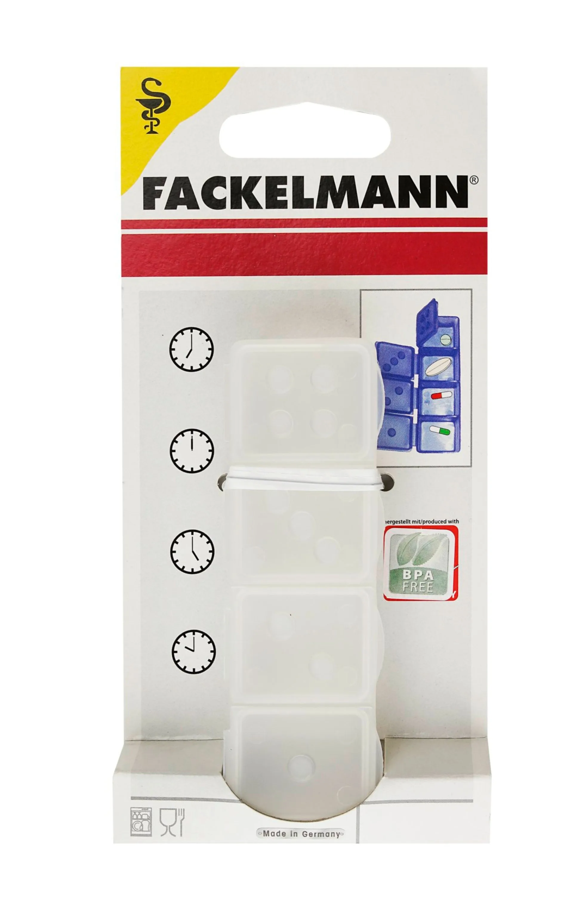 FACKELMANN Tablettenbox 4 Fächer, Weiß, aus Kunststoff