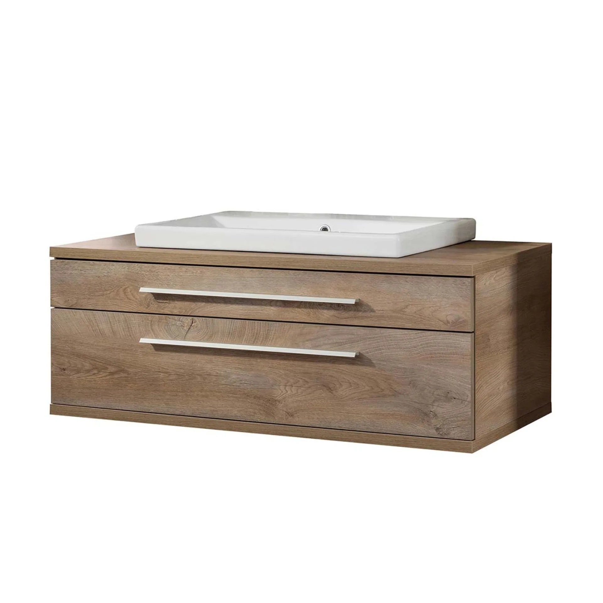 FACKELMANN STANFORD Waschbecken mit Unterschrank 110 cm breit, Braun hell, Waschbecken Keramik Weiß