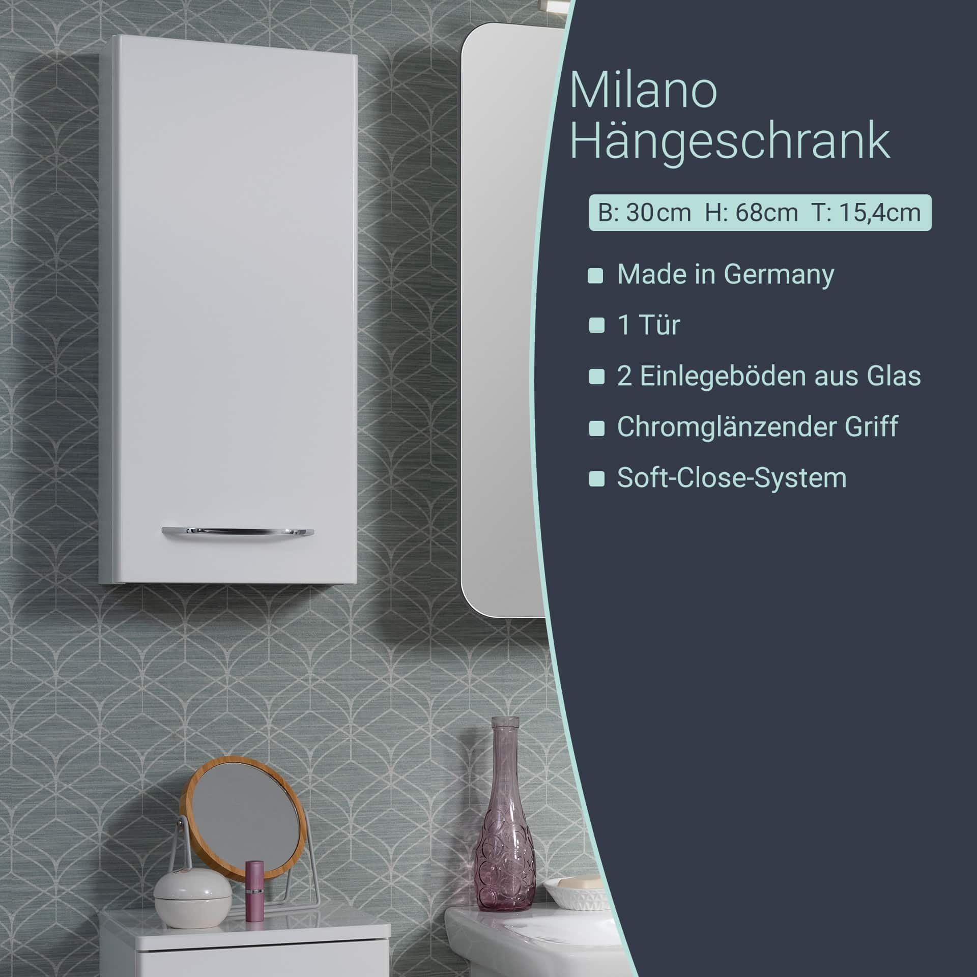 Fackelmann MILANO Hängeschrank 30 cm, Weiß