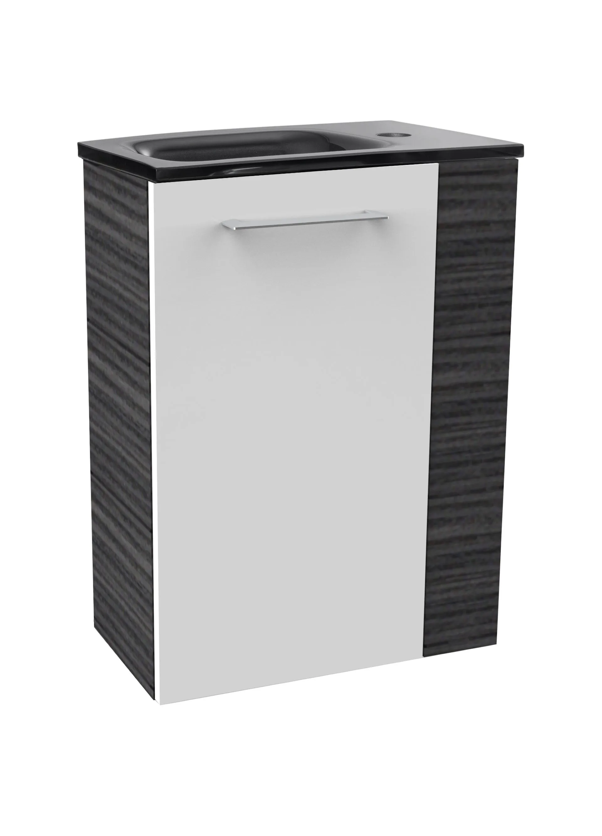 FACKELMANN SBC B.PERFEKT Gäste WC Waschtisch Set 45 cm breit, Weiß/Anthrazit Holzoptik, Waschbecken Glas Anthrazit, Türanschlag links