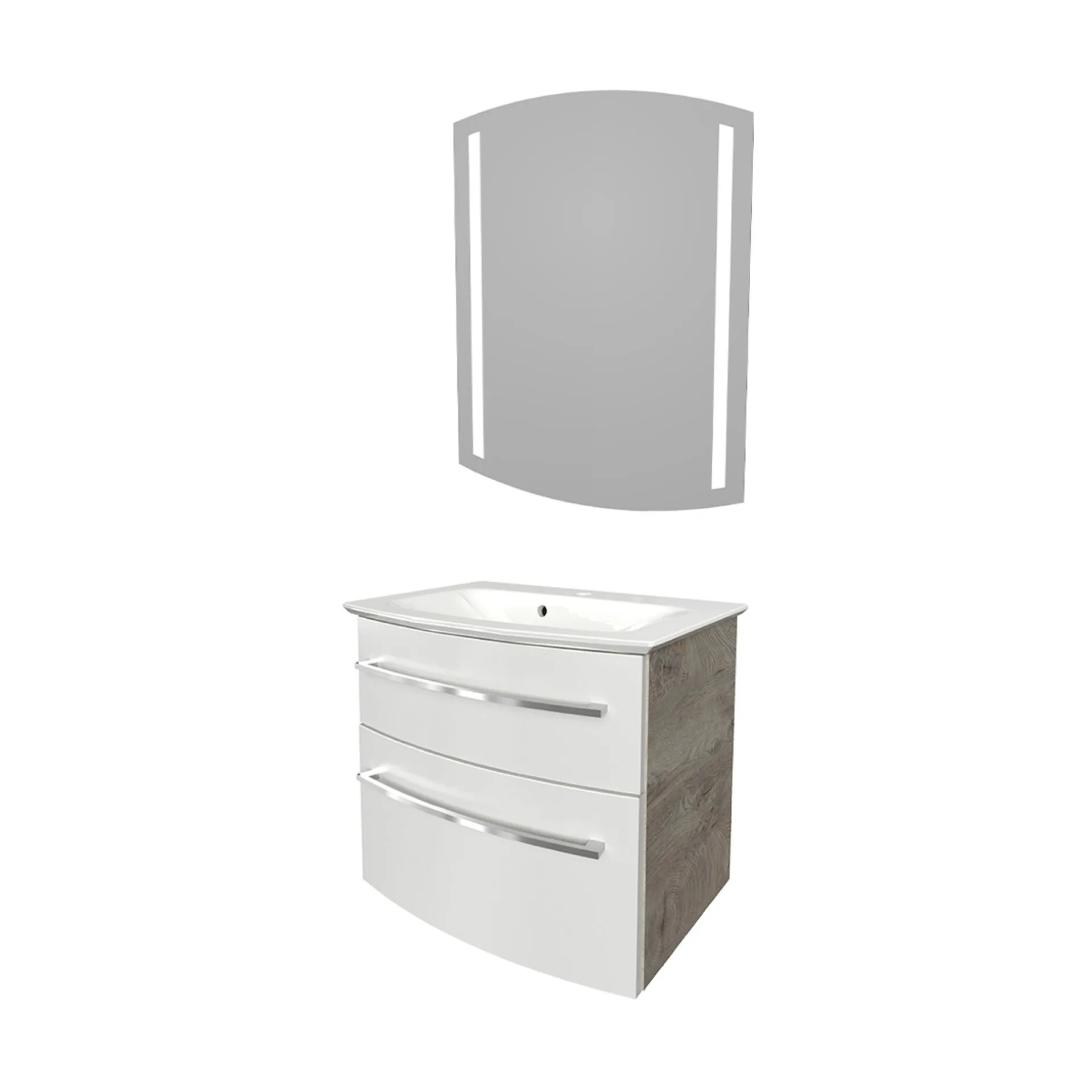 FACKELMANN B.STYLE Waschtisch Set mit Spiegel 63 cm breit, Weiß/Braun, Waschbecken Gussmarmor Weiß