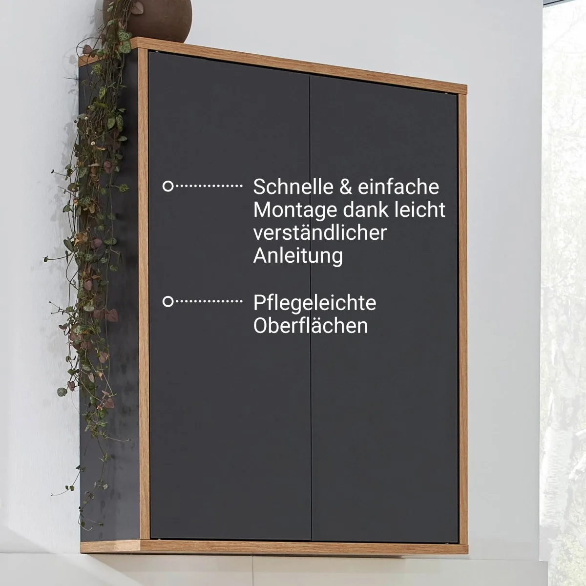 FACKELMANN FINN Doppel Hängeschrank 60 cm breit, Anthrazit/Braun hell