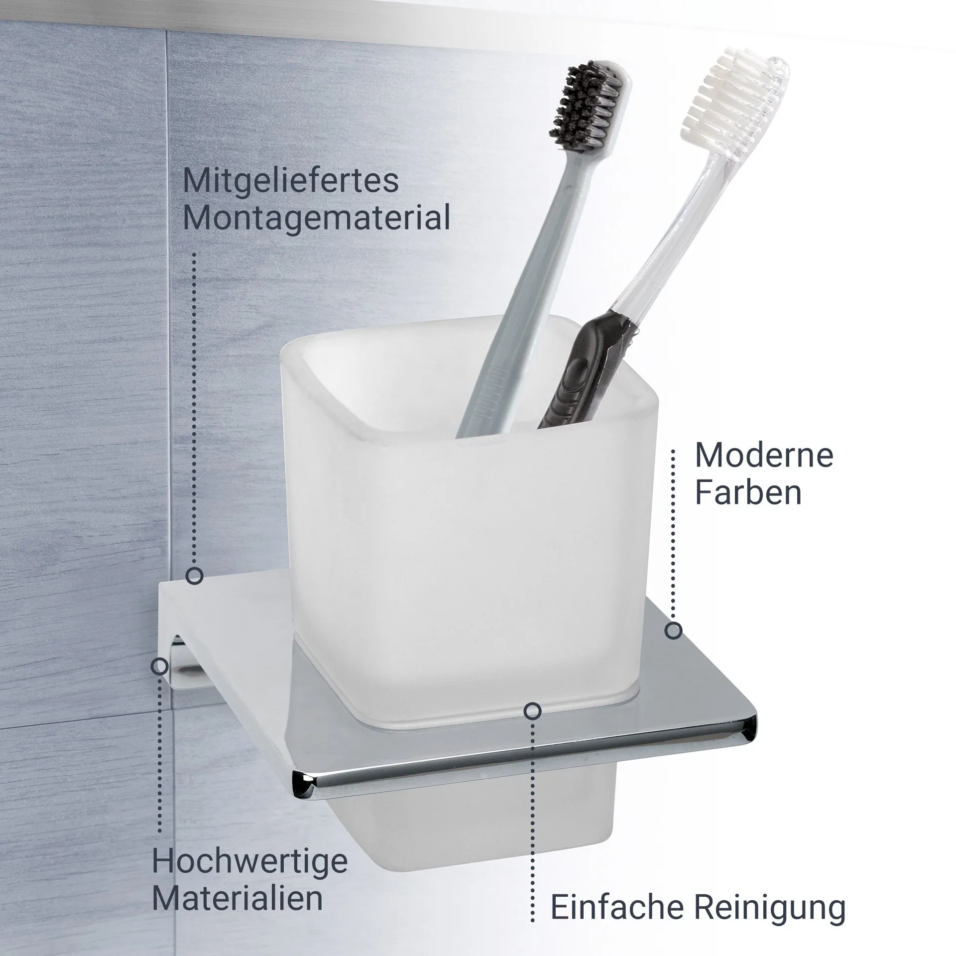 BADEDU SIRIUS Accessoire Set 3-teilig, Chrom, Handtuchhaken, Glas mit Halter, Ablageschale