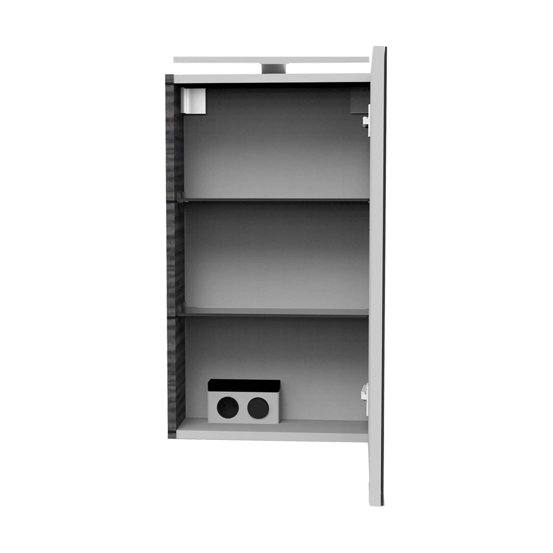 FACKELMANN SBC B.PERFEKT Gäste WC Spiegelschrank 40 cm breit, Anthrazit Holzoptik, Türanschlag rechts + Aufsatzleuchte