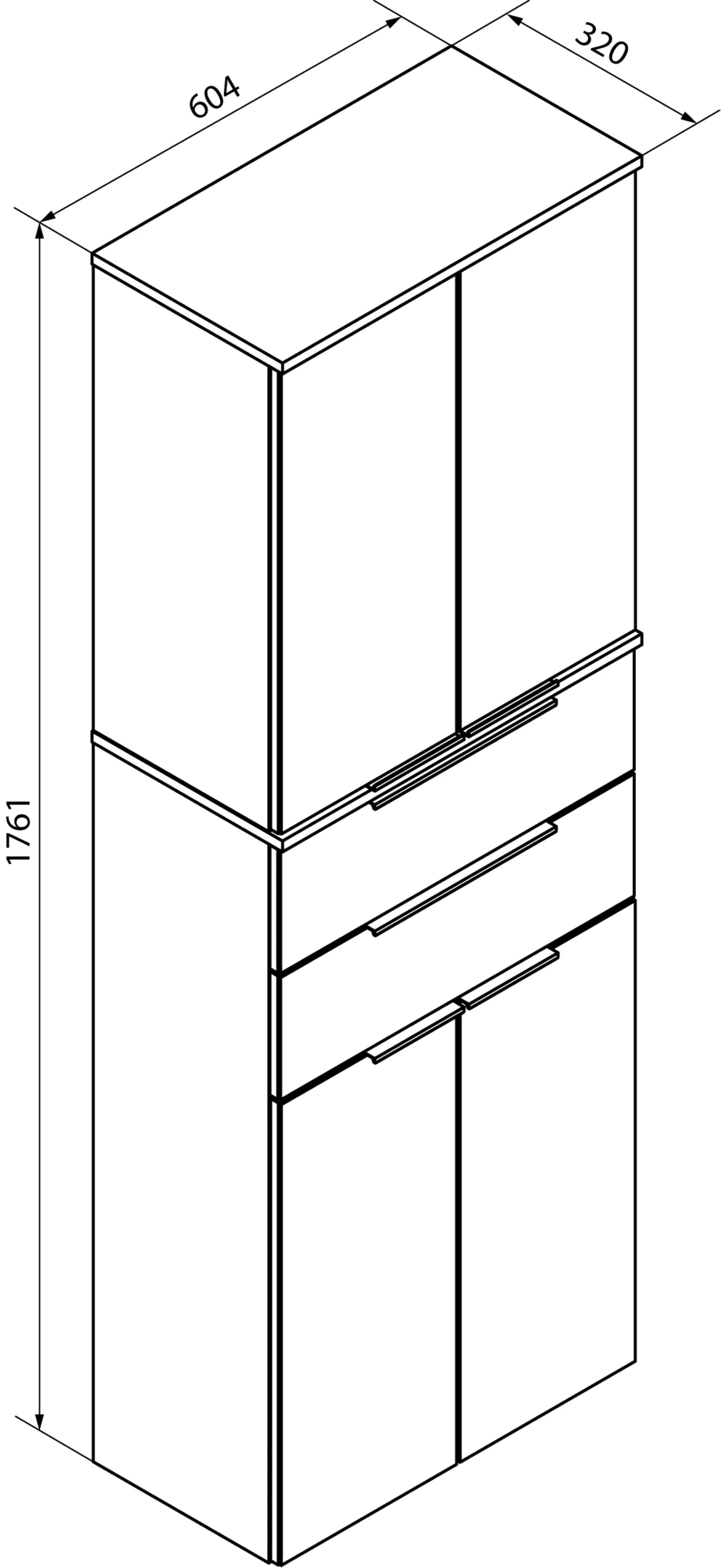 FACKELMANN KARA Doppel Hochschrank 61 cm breit, Anthrazit, mit 2 Schubladen