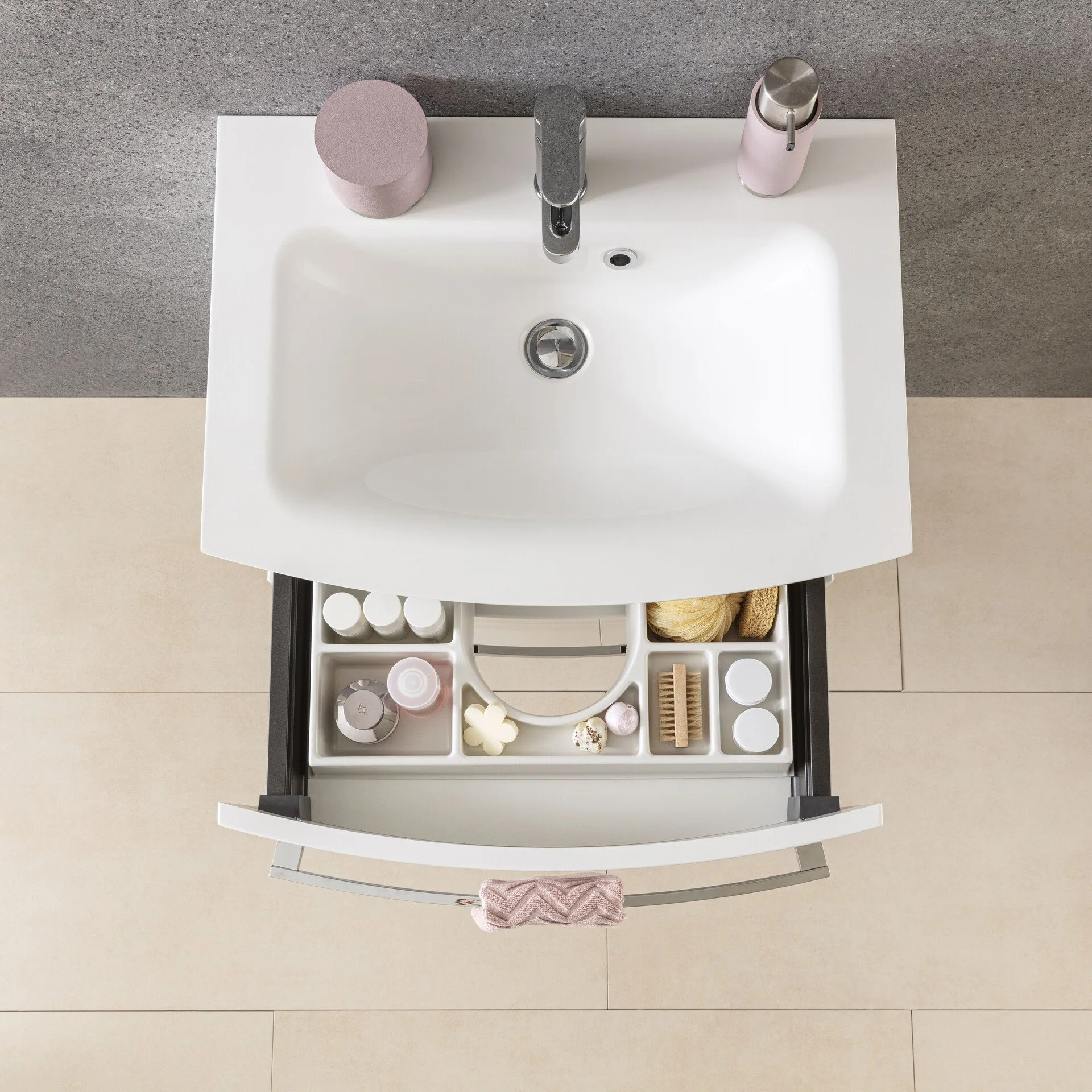 FACKELMANN B.STYLE Waschtisch Set mit Spiegel 60 cm breit, Weiß, Waschbecken Gussmarmor Weiß