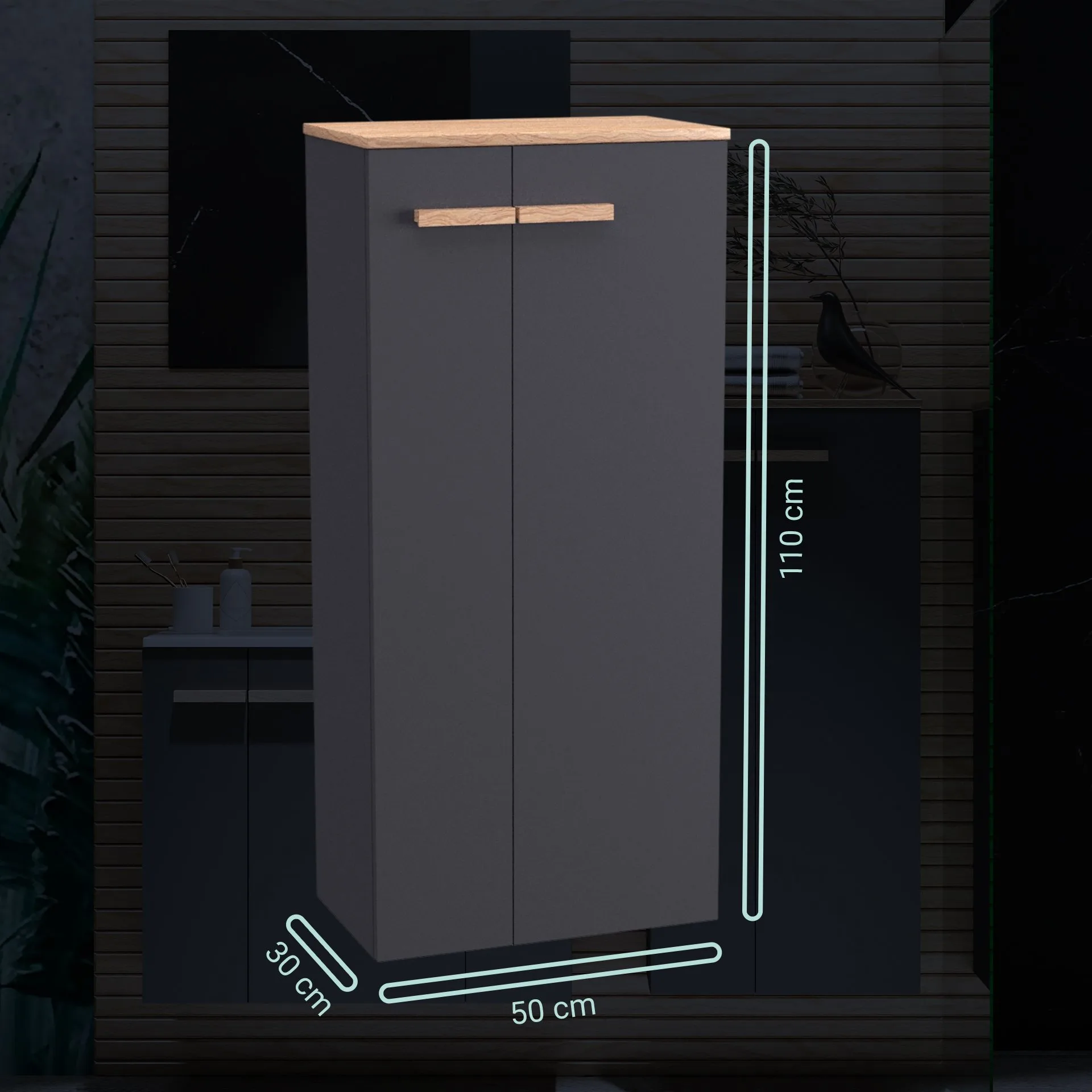 BADEDU HIERA Midischrank 50 cm breit, Anthrazit