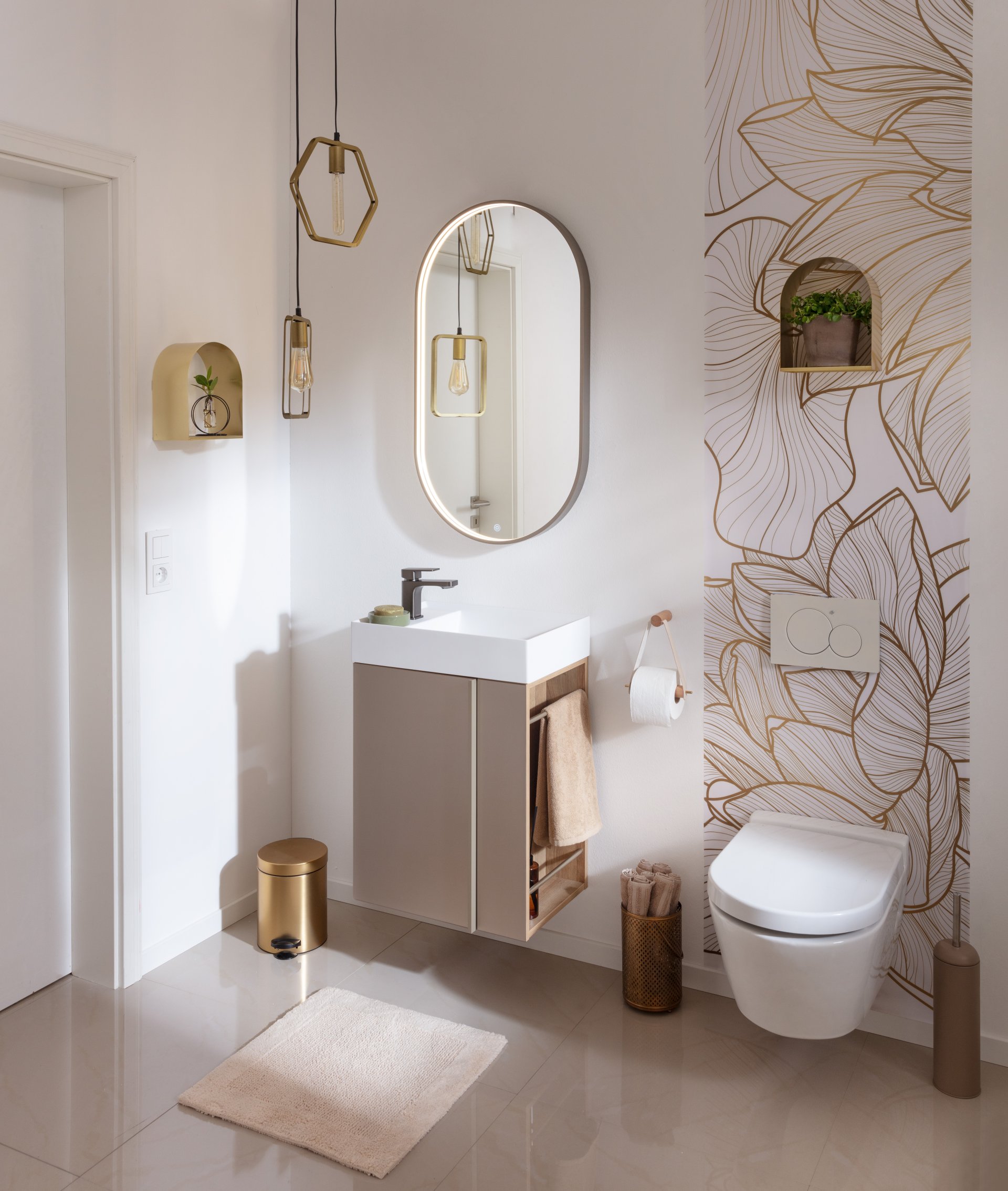 LANZET LED Spiegel 50 cm breit, Goldbronze