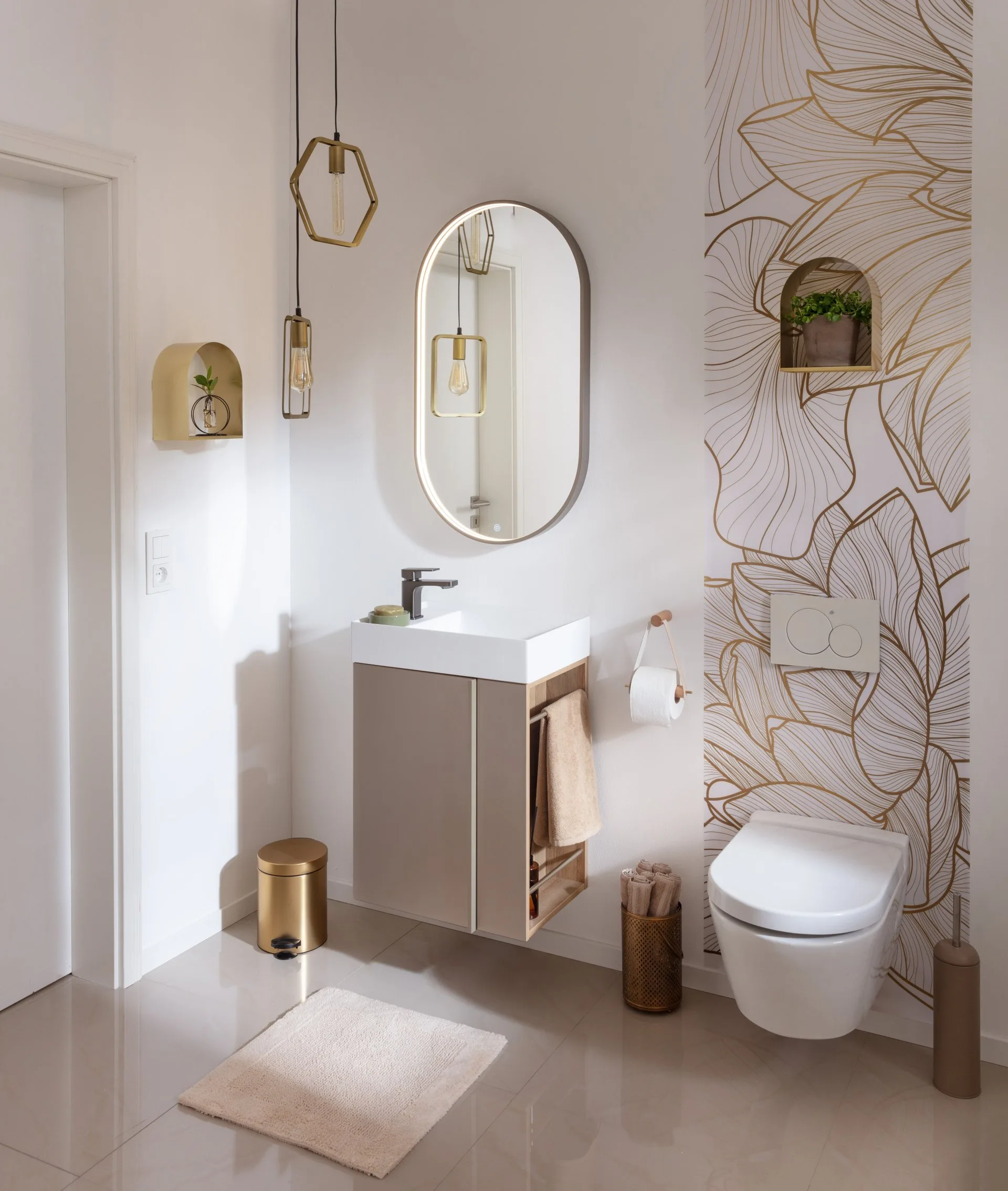 LANZET LED Spiegel 50 cm breit, Goldbronze