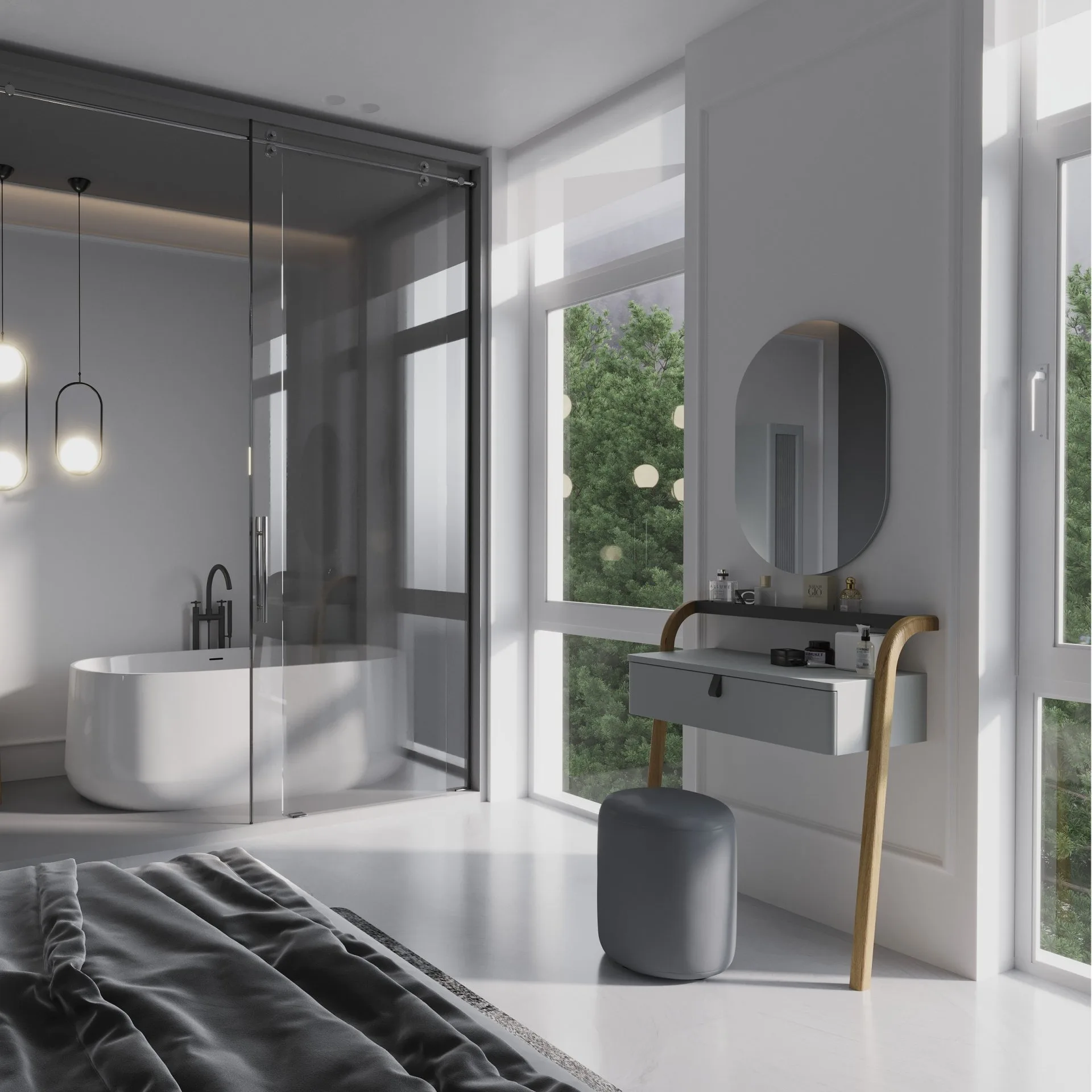 BADEDU PINA Badspiegel 50 cm breit, Grau