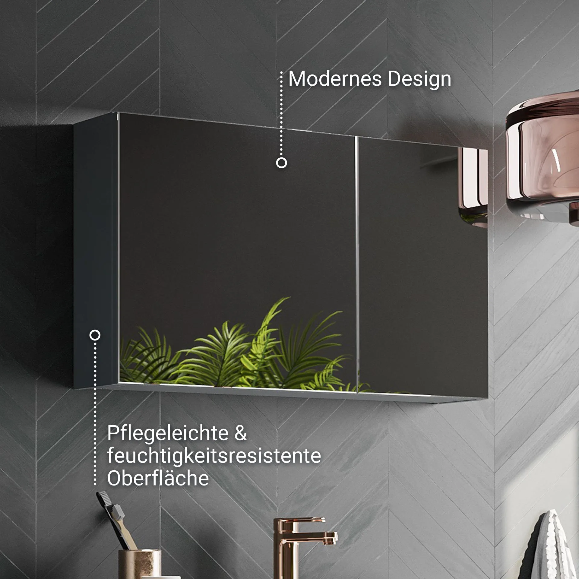BADEDU GERS Spiegelschrank 80 cm breit, Grau