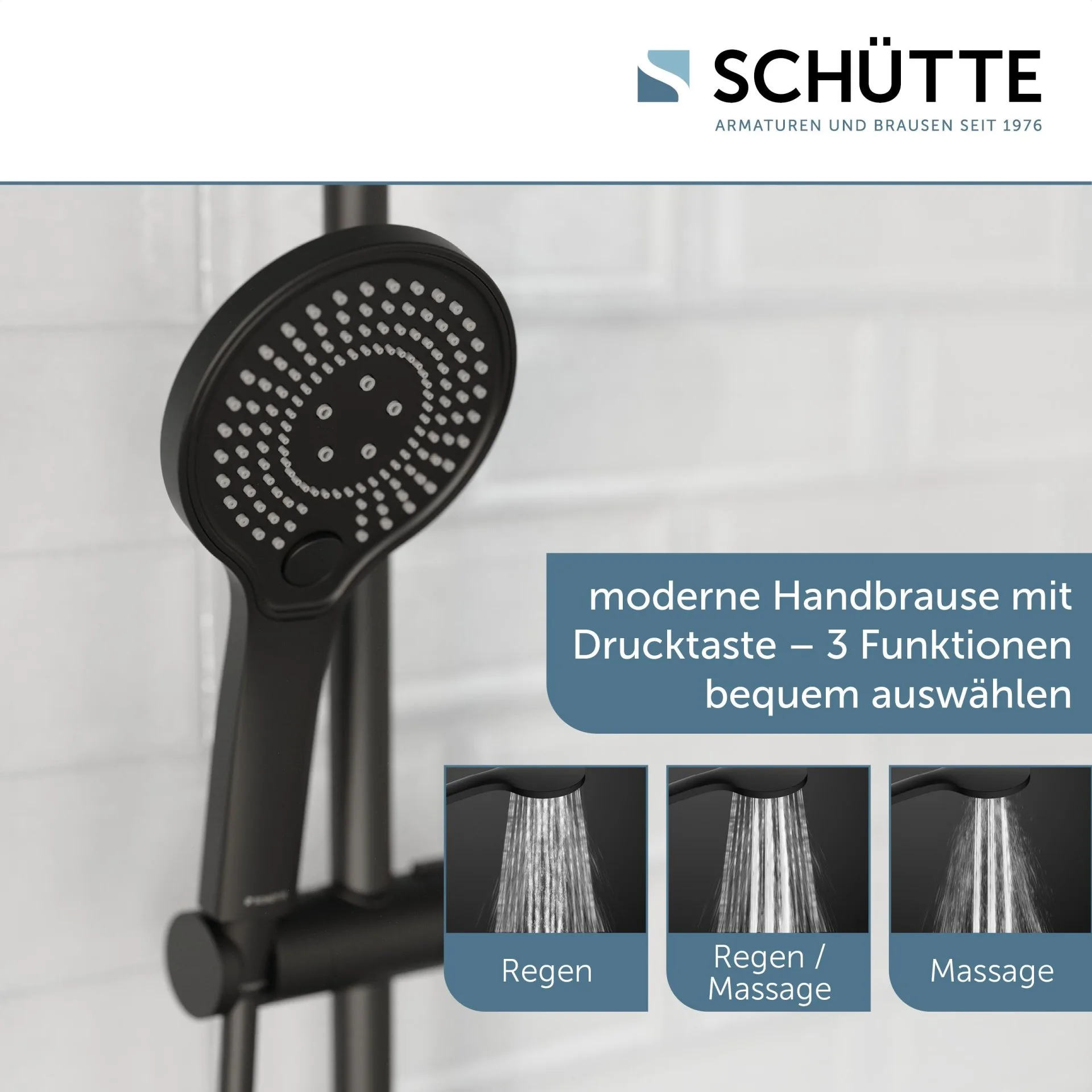 SCHÜTTE ADRIA Überkopf-Brauseset, Schwarz matt, mit Duschthermostat