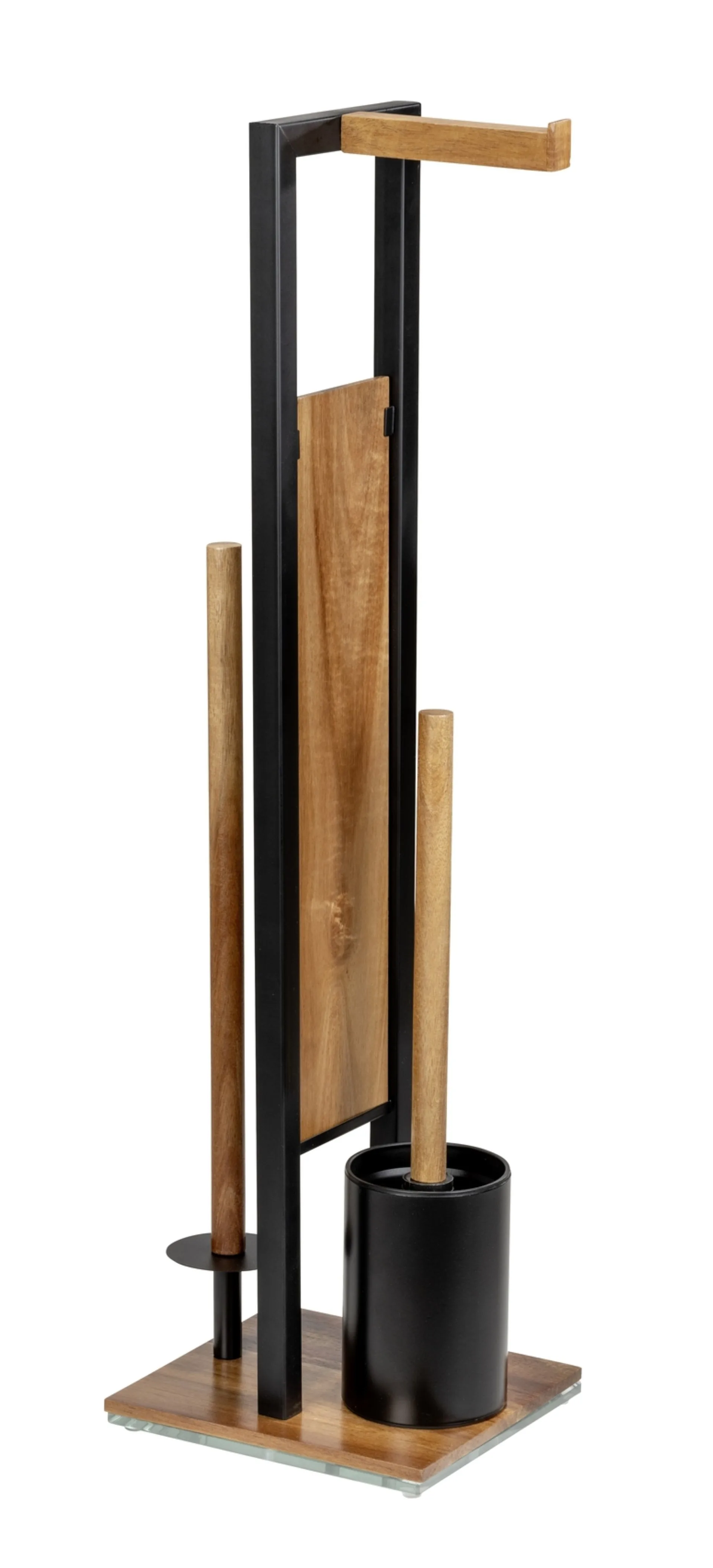 WENKO RIVALTA ACACIA WC-Garnitur, Braun/Schwarz, mit Toilettenpapierhalter und Bevorrater, stehend
