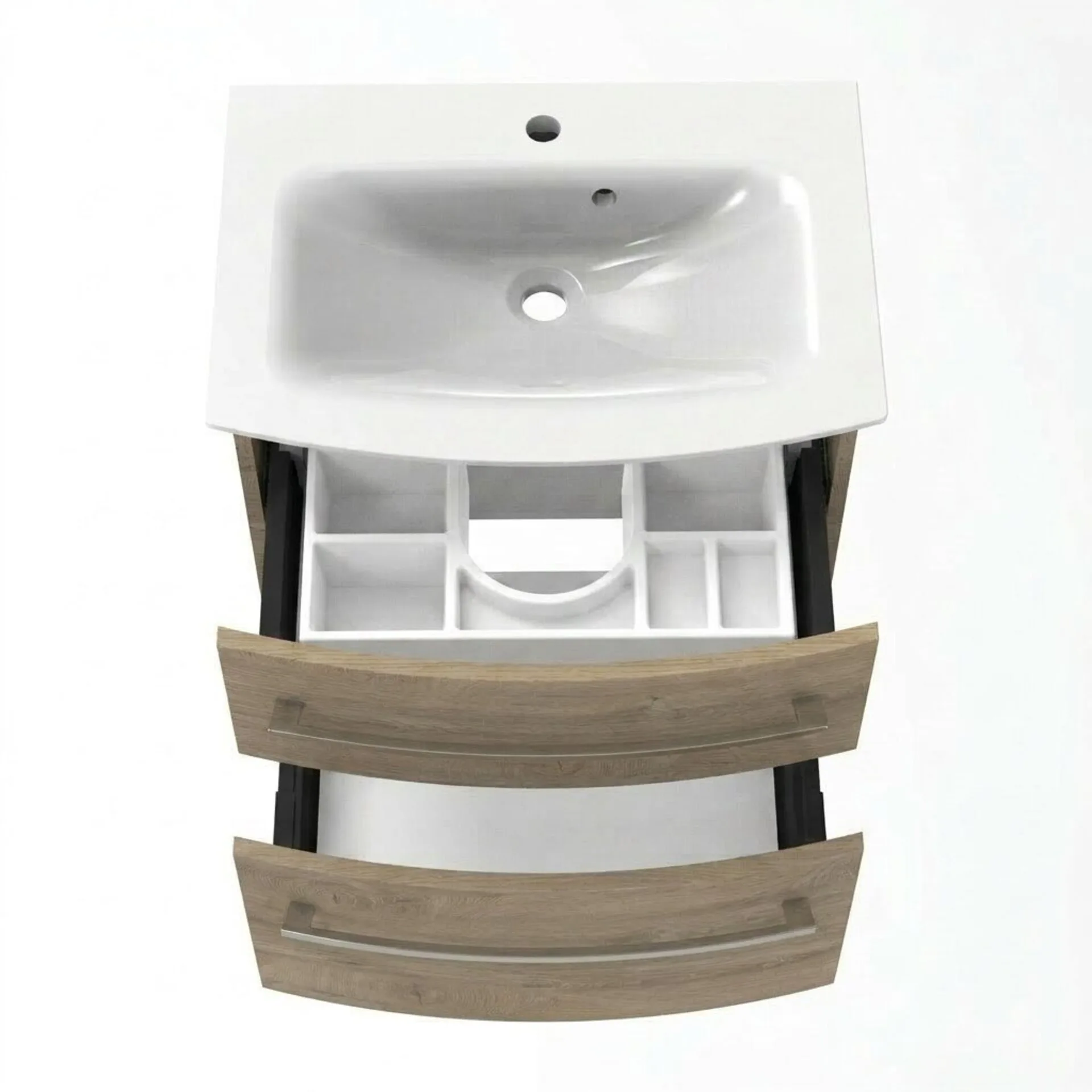 FACKELMANN B.STYLE Waschtisch Set mit Spiegelschrank 60 cm breit, Braun hell, Waschbecken Gussmarmor Weiß