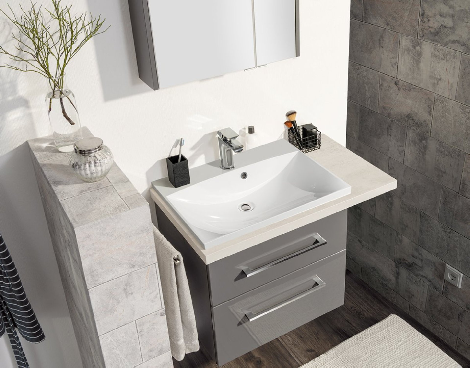 Fackelmann HYPE 3.0 Waschtischunterschrank 60 cm, Anthrazit, 2 Schubladen