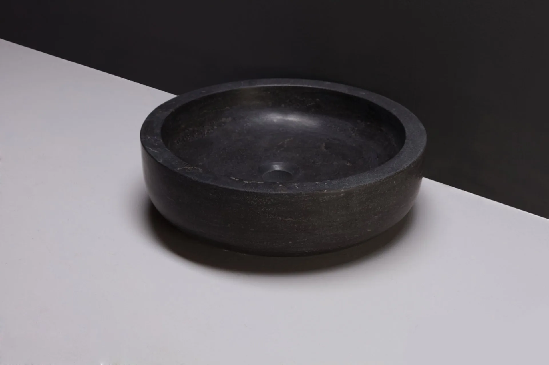 FORZALAQUA VERONA Aufsatzwaschbecken Ø 40 cm, Bluestone, Naturstein, ohne Hahnloch