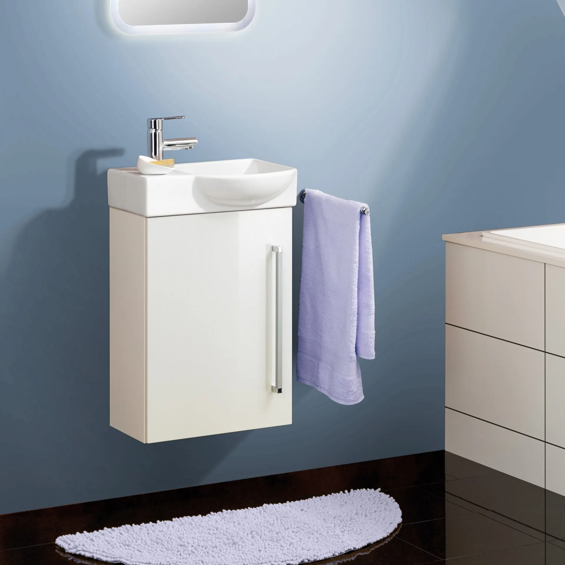 LANZET K3 Waschbecken 45,5 cm breit, Weiß, Keramik, Hahnloch links