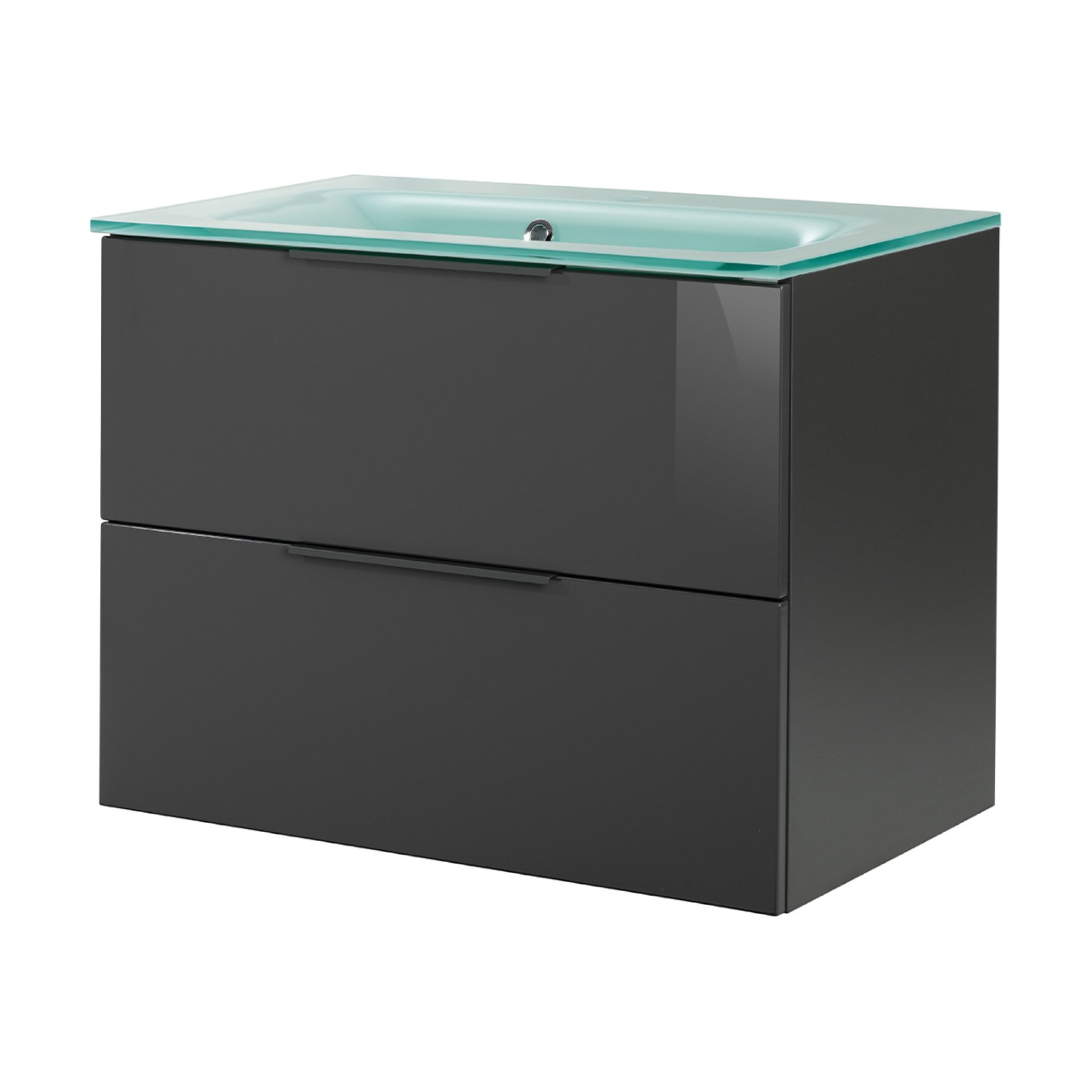 FACKELMANN LUNA Waschbecken mit Unterschrank 80 cm breit, Anthrazit, Waschbecken Glas Mint