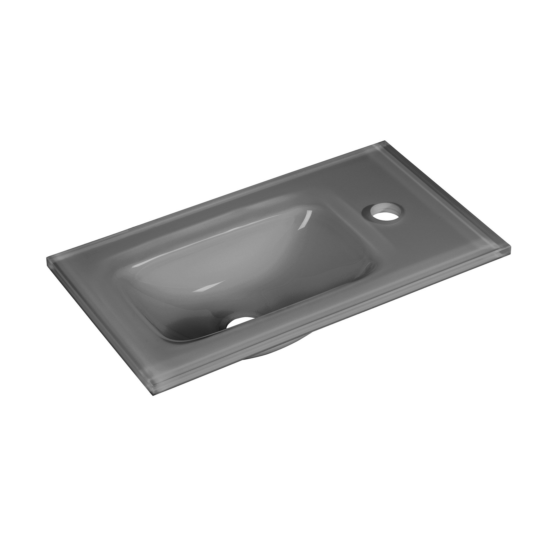 FACKELMANN SBC B.PERFEKT Gäste WC Waschtisch Set 45 cm breit, Anthrazit Holzoptik, Waschbecken Glas Anthrazit, Türanschlag rechts
