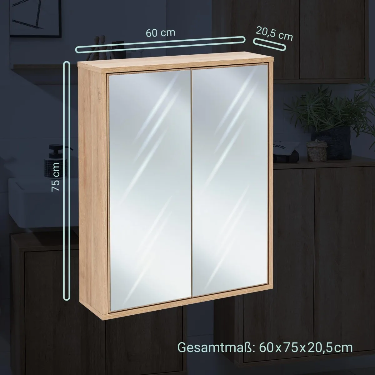 FACKELMANN FINN Spiegelschrank 60 cm breit, Braun hell