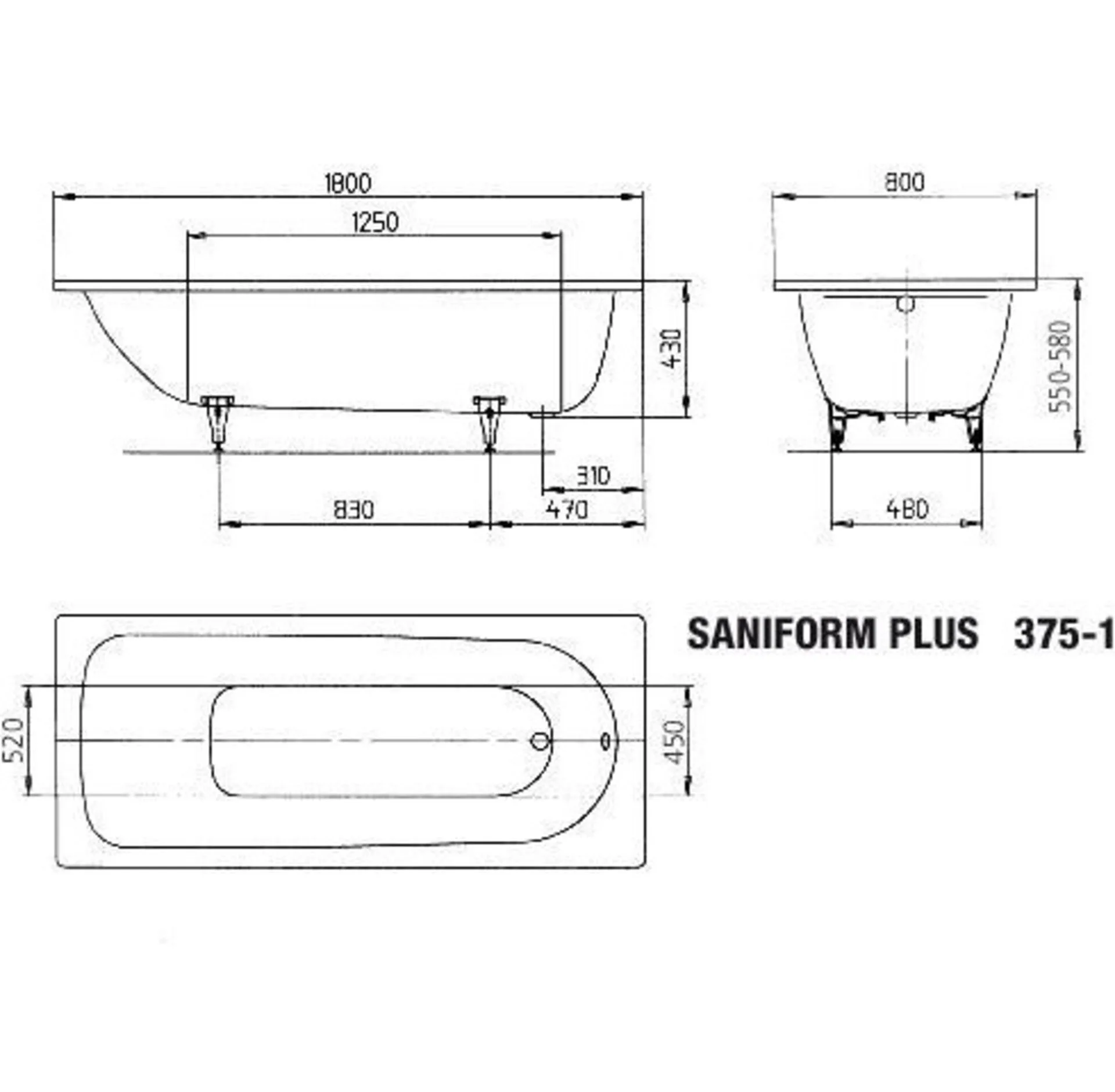 KALDEWEI SANIFORM PLUS Badewanne 180 cm breit, Weiß, Mod. 375-1