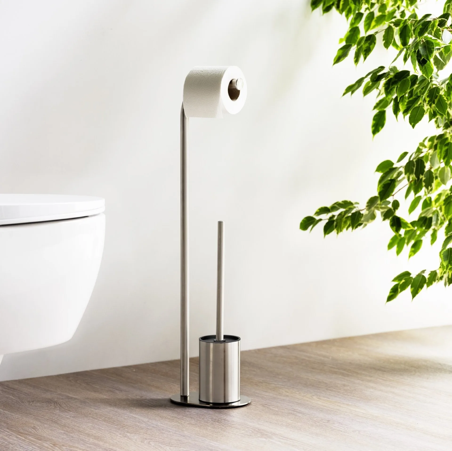WENKO LEVANTE WC-Garnitur, Silber matt, mit Toilettenpapierhalter, stehend
