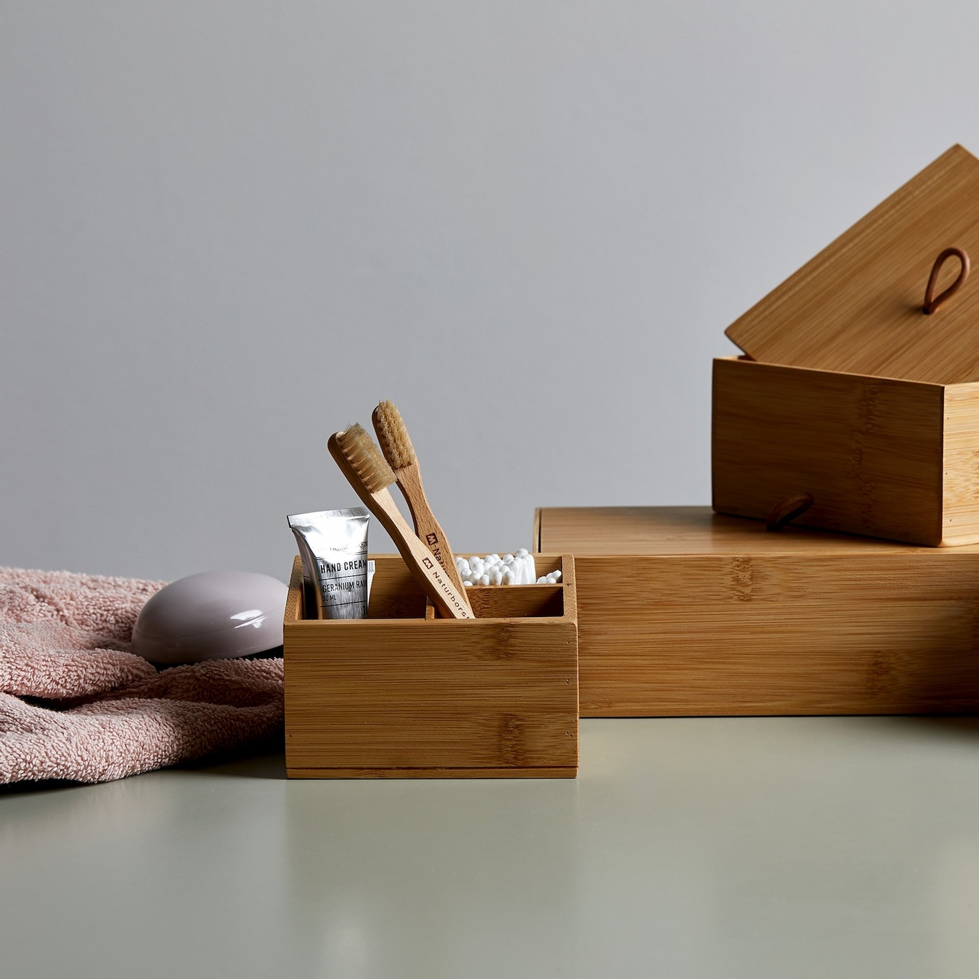 WENKO TERRA Aufbewahrungsbox 2er Set, Braun, Bambus, mit Deckel