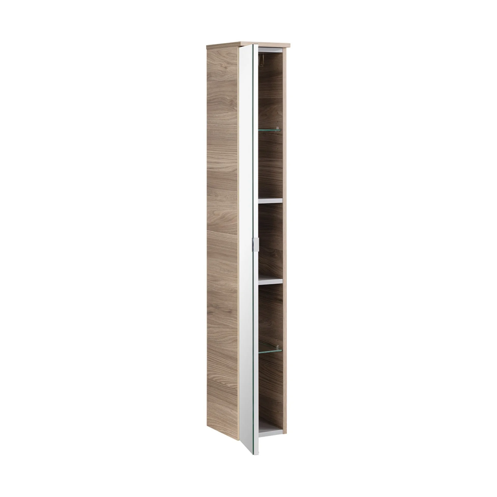 FACKELMANN LUXOR Hochschrank 20 cm breit, Braun hell, Türanschlag links + Spiegel