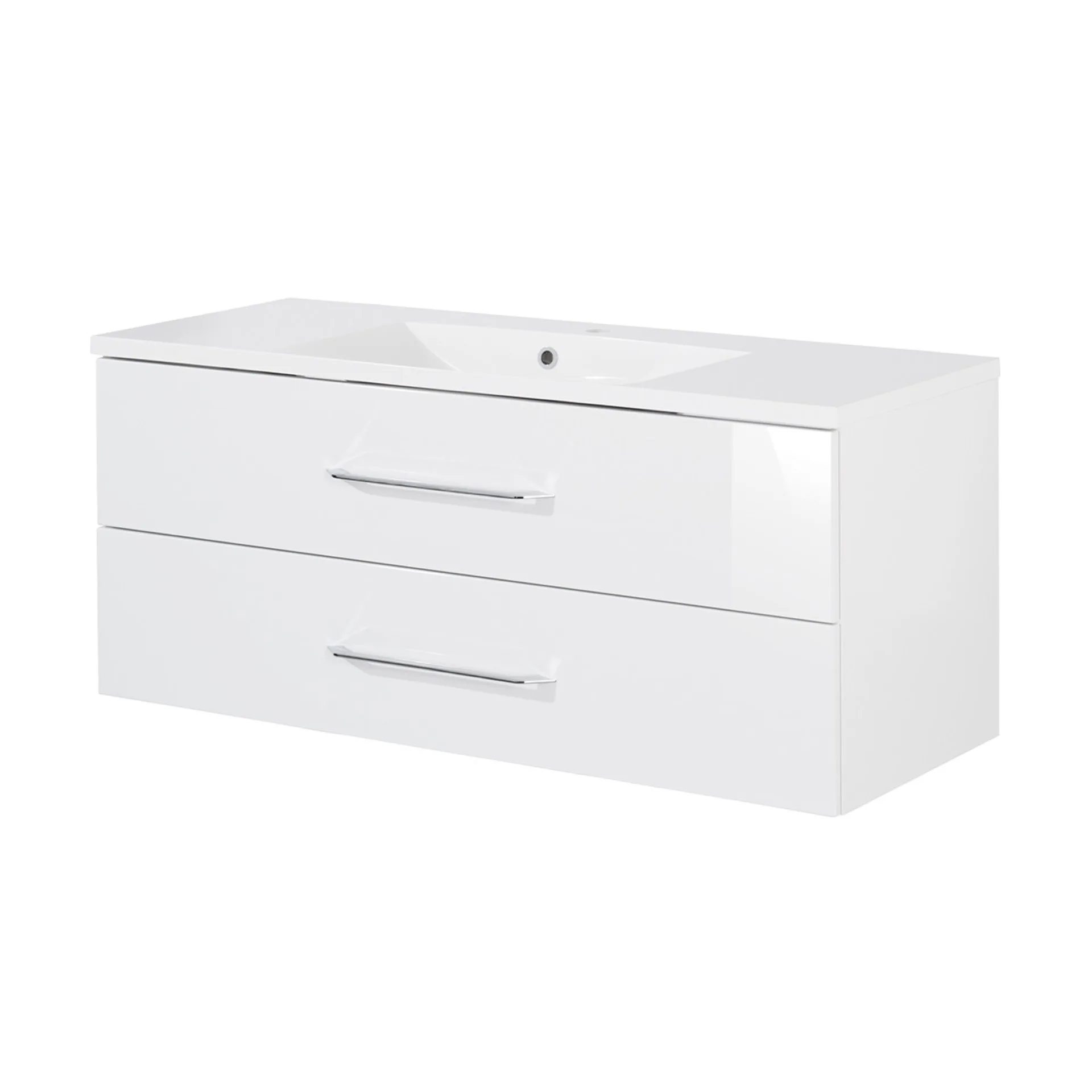 FACKELMANN B.CLEVER Waschbecken mit Unterschrank 120 cm breit, Weiß, Waschbecken Gussmarmor Weiß