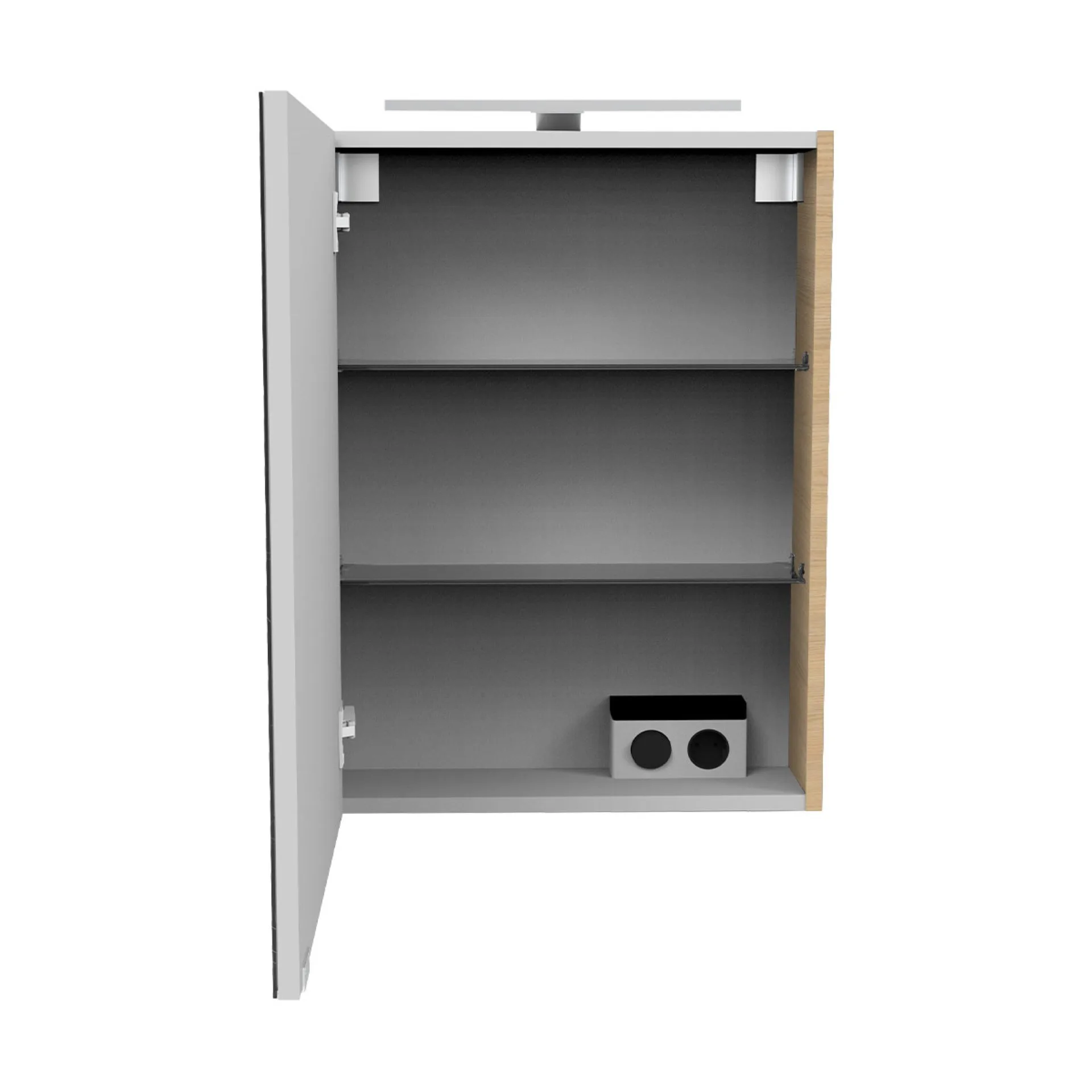 FACKELMANN SBC B.STYLE Gäste WC Spiegelschrank 50 cm breit, Braun, Türanschlag links + Aufsatzleuchte