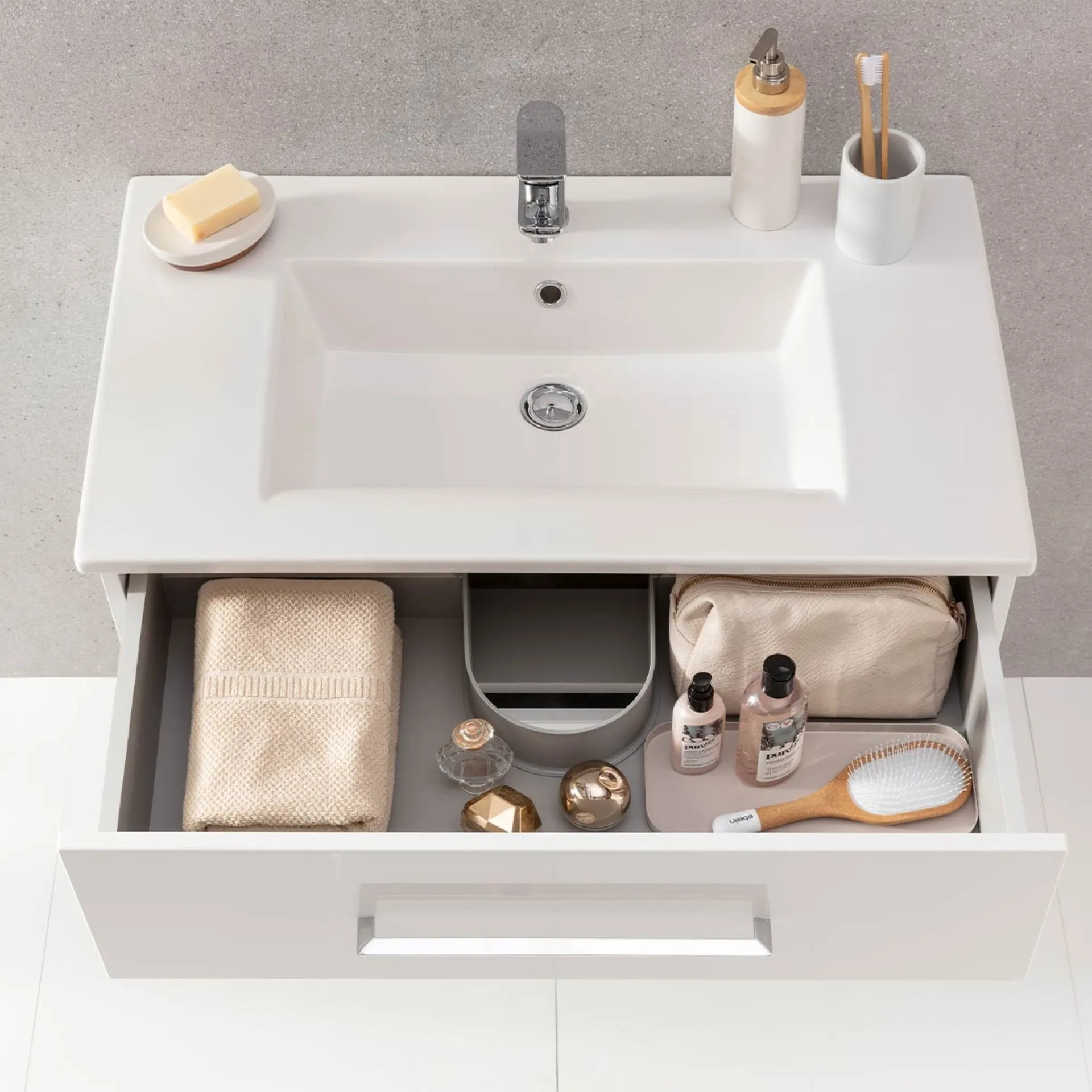 FACKELMANN B.PERFEKT Waschtisch Set mit Spiegelschrank 82 cm breit, Weiß, Waschbecken Keramik