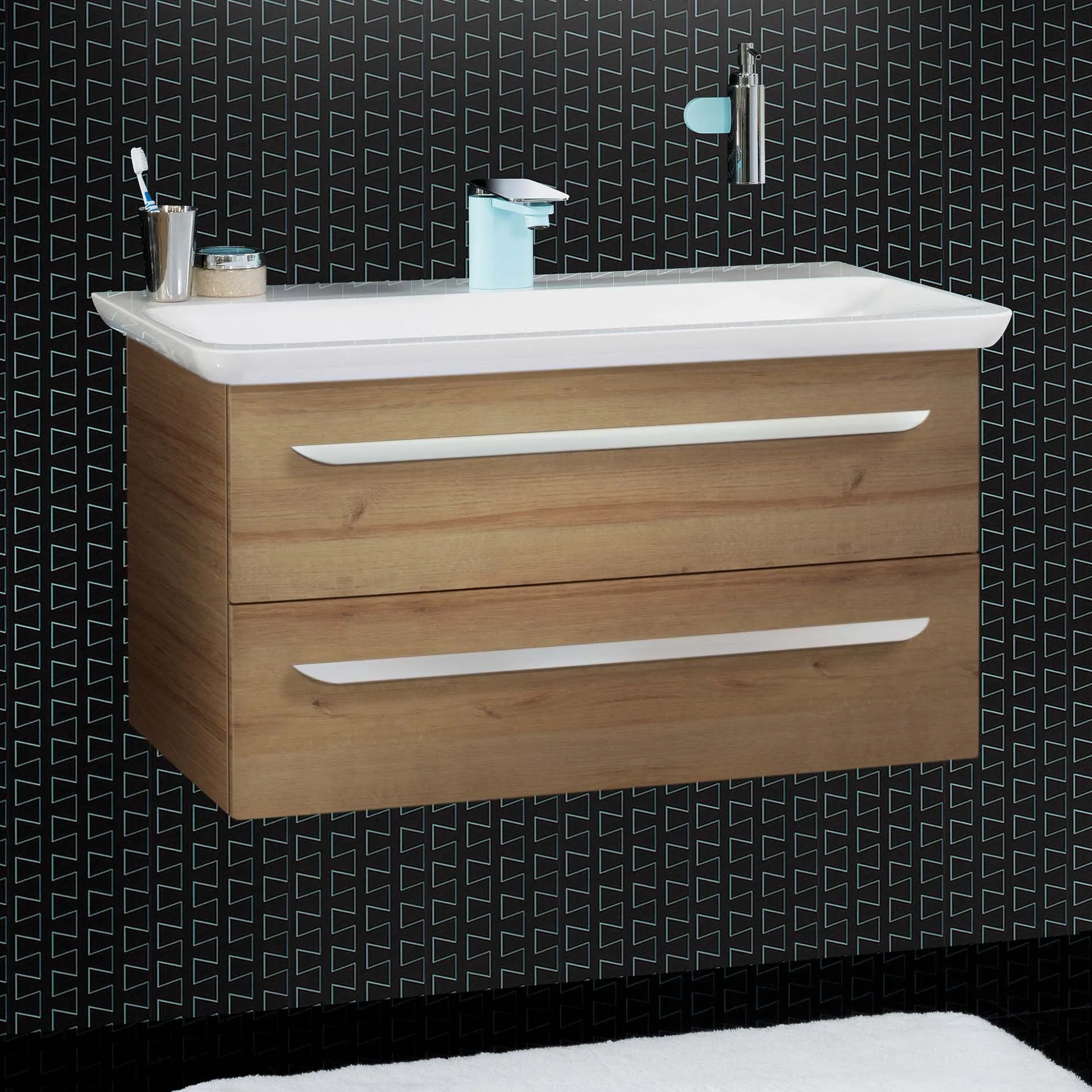 LANZET M9 Waschbeckenunterschrank 90 cm breit, Braun hell