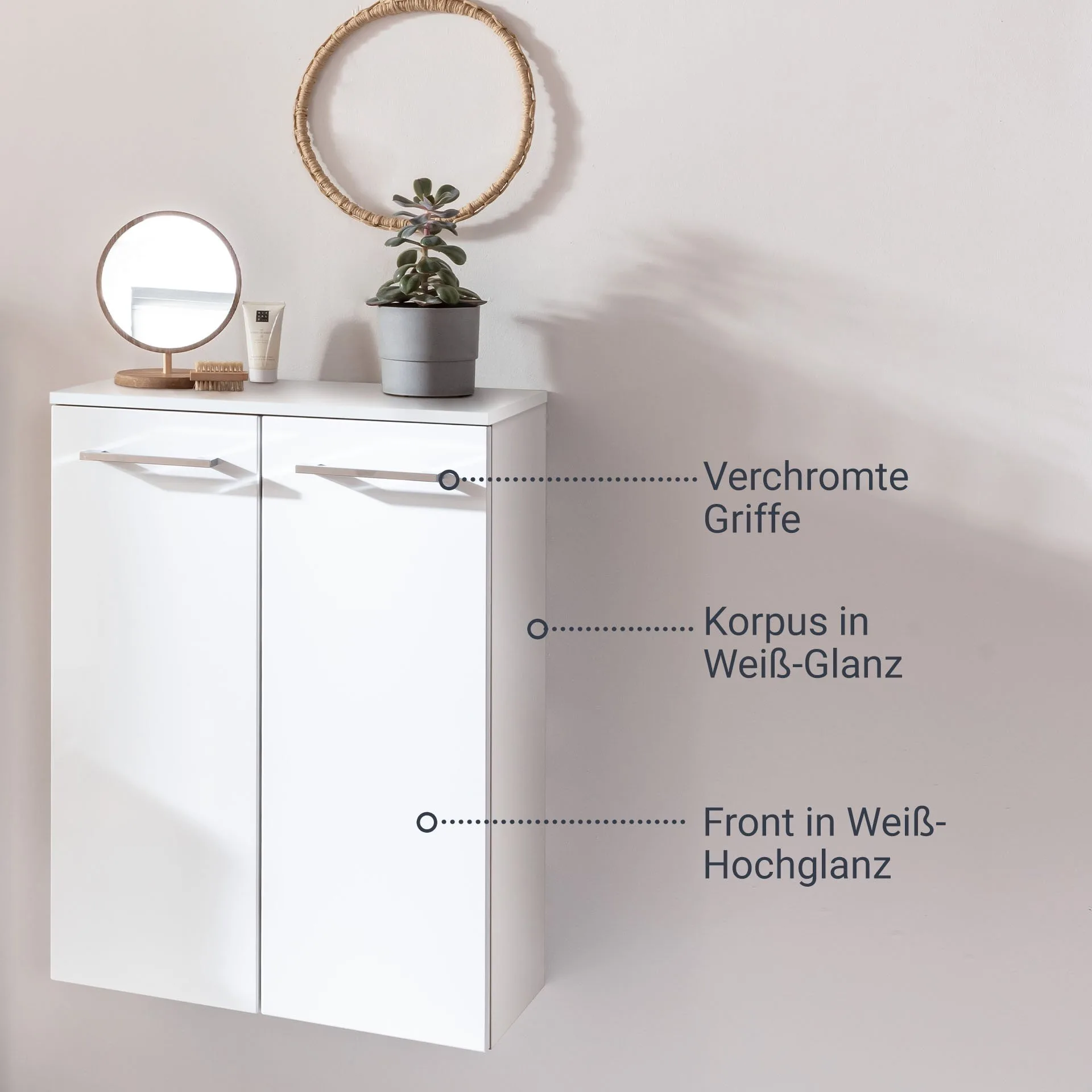 FACKELMANN VERONA Doppel Midischrank 60 cm breit, Weiß Hochglanz, mit Schublade