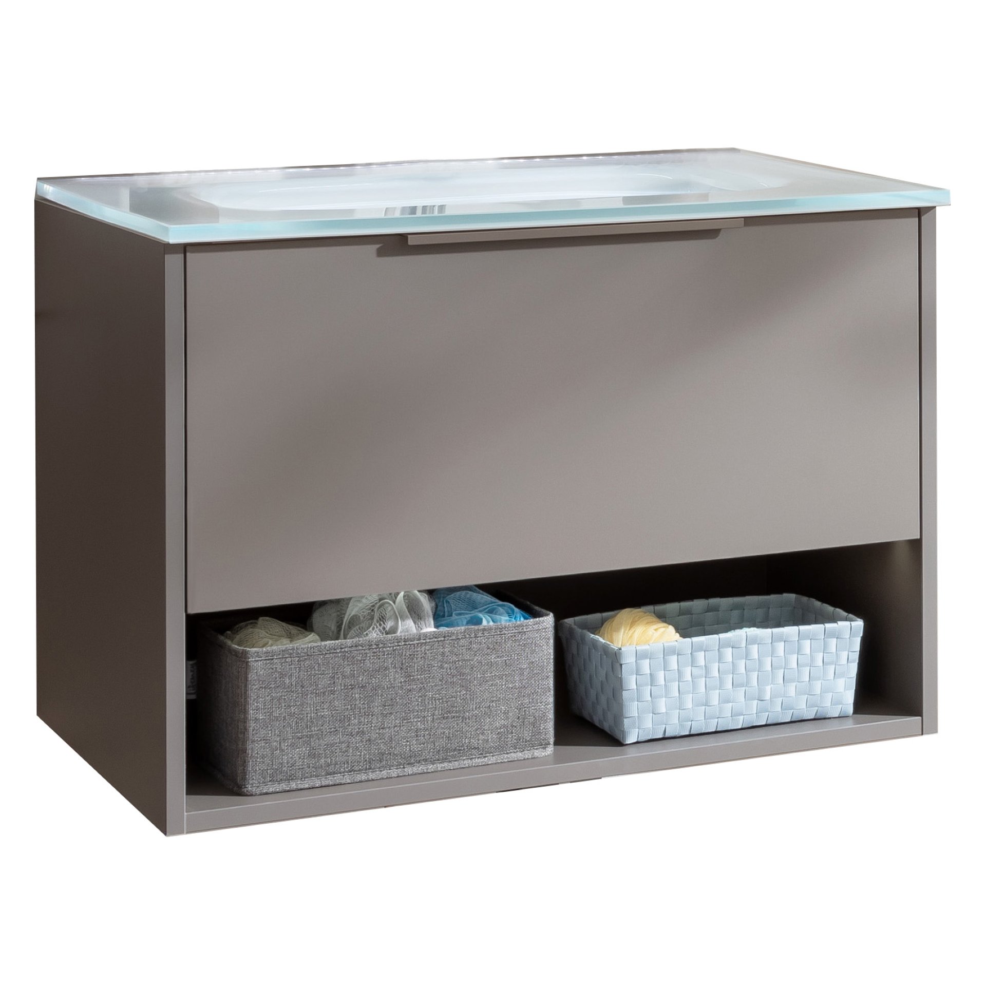 Fackelmann B.PARIS Badmöbel Set 2-teilig 70 cm breit, Grau, Glas weiß