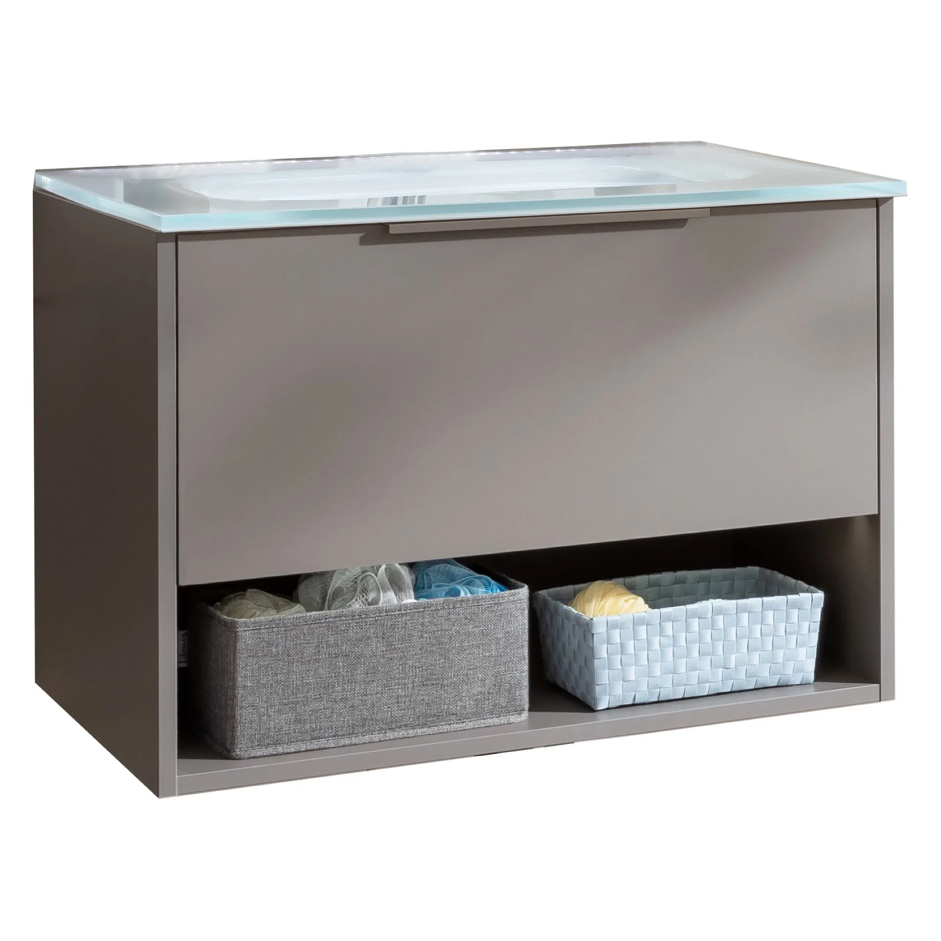FACKELMANN B.PARIS Waschbecken mit Unterschrank 70 cm breit, Grau, Waschbecken Glas Weiß