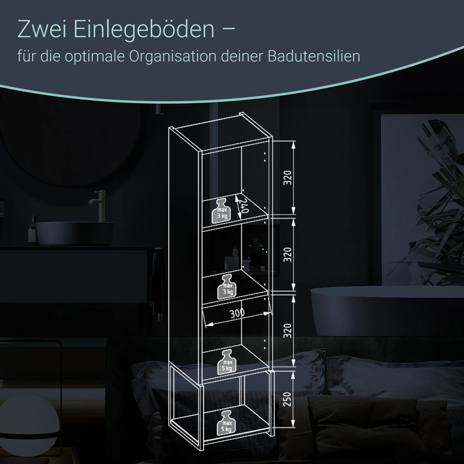 BADEDU DUNA Hochschrank 33 cm breit, Grün