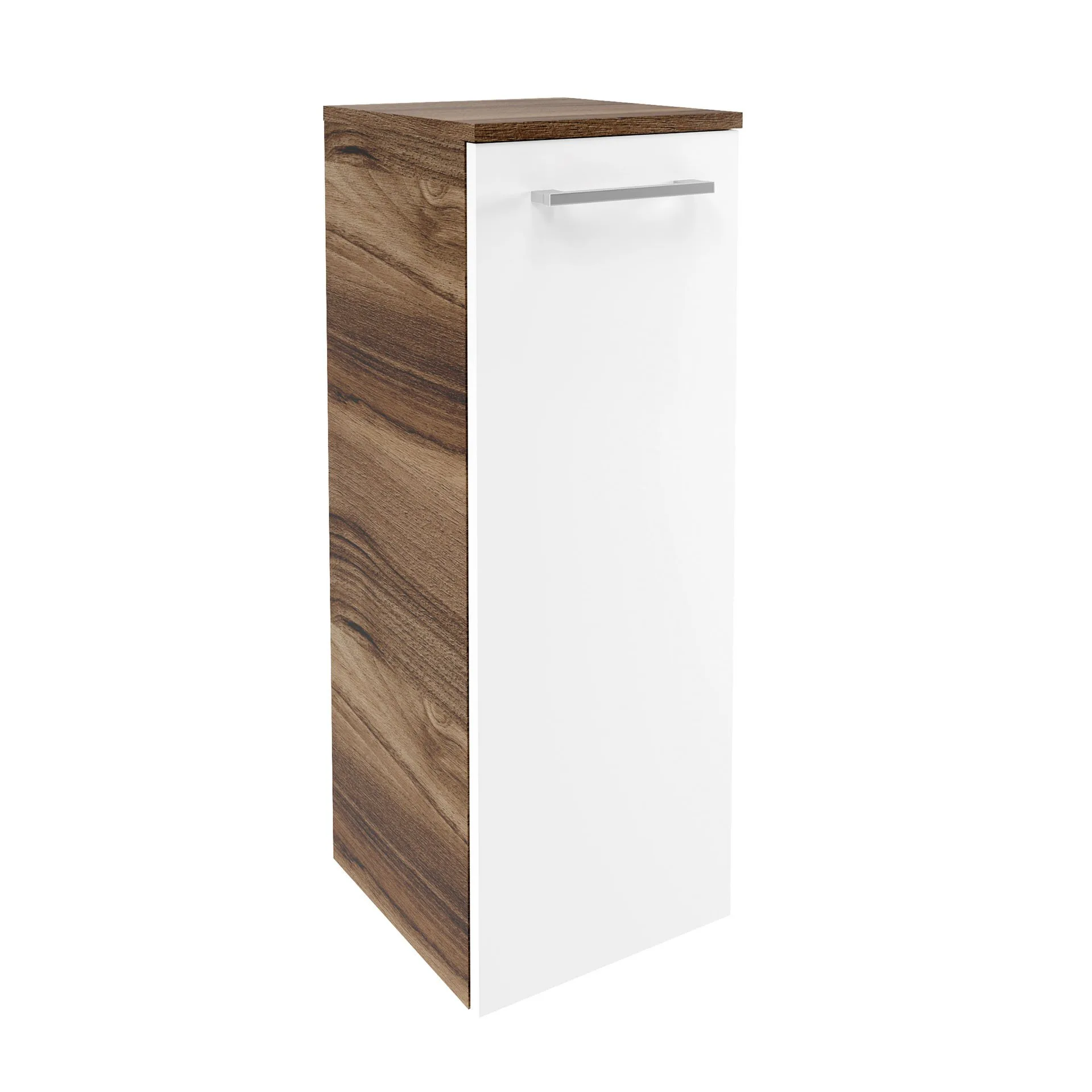 FACKELMANN VERONA Midischrank 30 cm breit, Weiß Hochglanz/Braun Dunkel, Türanschlag rechts