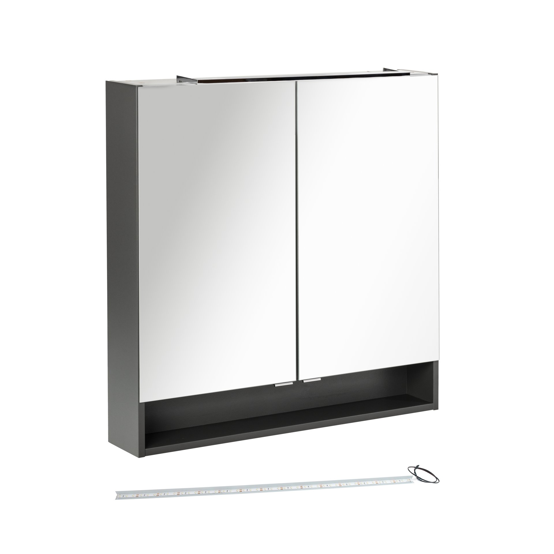 FACKELMANN LUNA LED Spiegelschrank 80 cm breit, Anthrazit + Ambientebeleuchtung