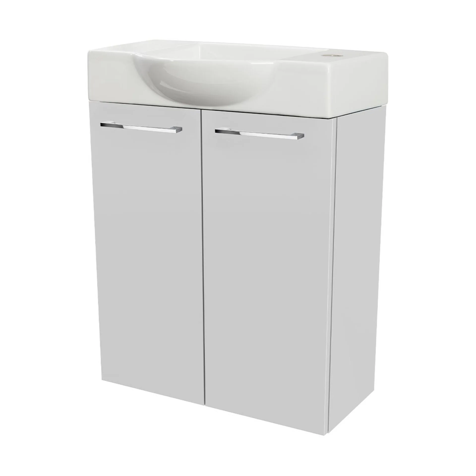 FACKELMANN SBC SCENO Gäste WC Waschtisch Set 55 cm breit, Weiß, Waschbecken Keramik Weiß, Hahnloch rechts