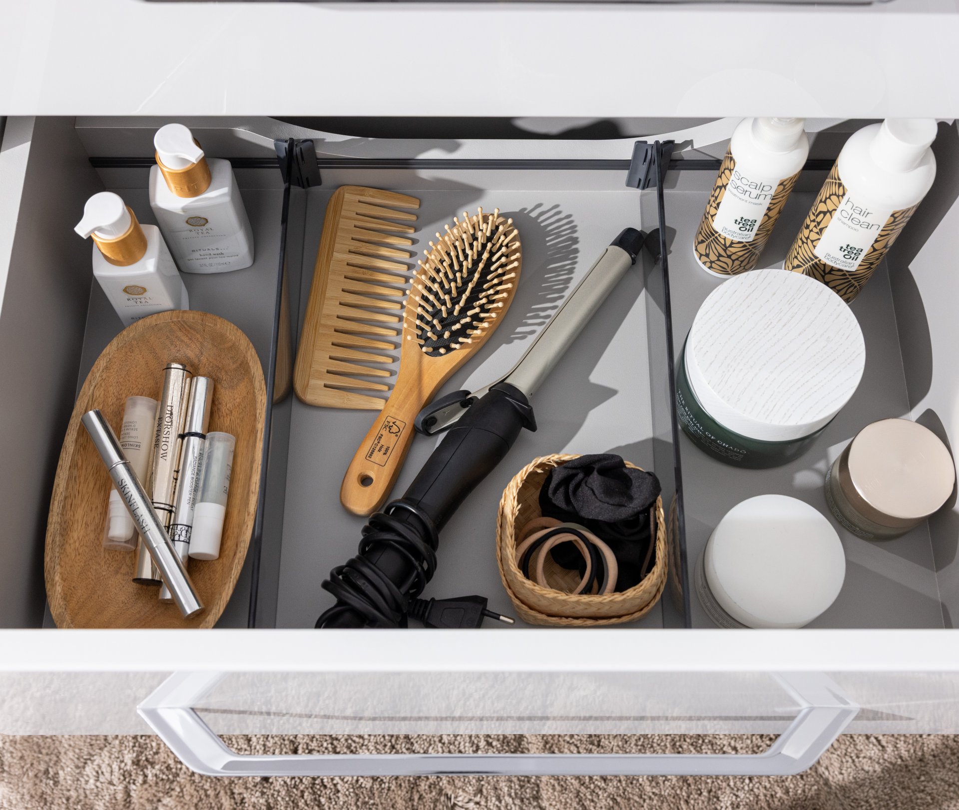 FACKELMANN Schubladenteiler, für zerlegte Schränke, aus Rauchglas, verstellbar